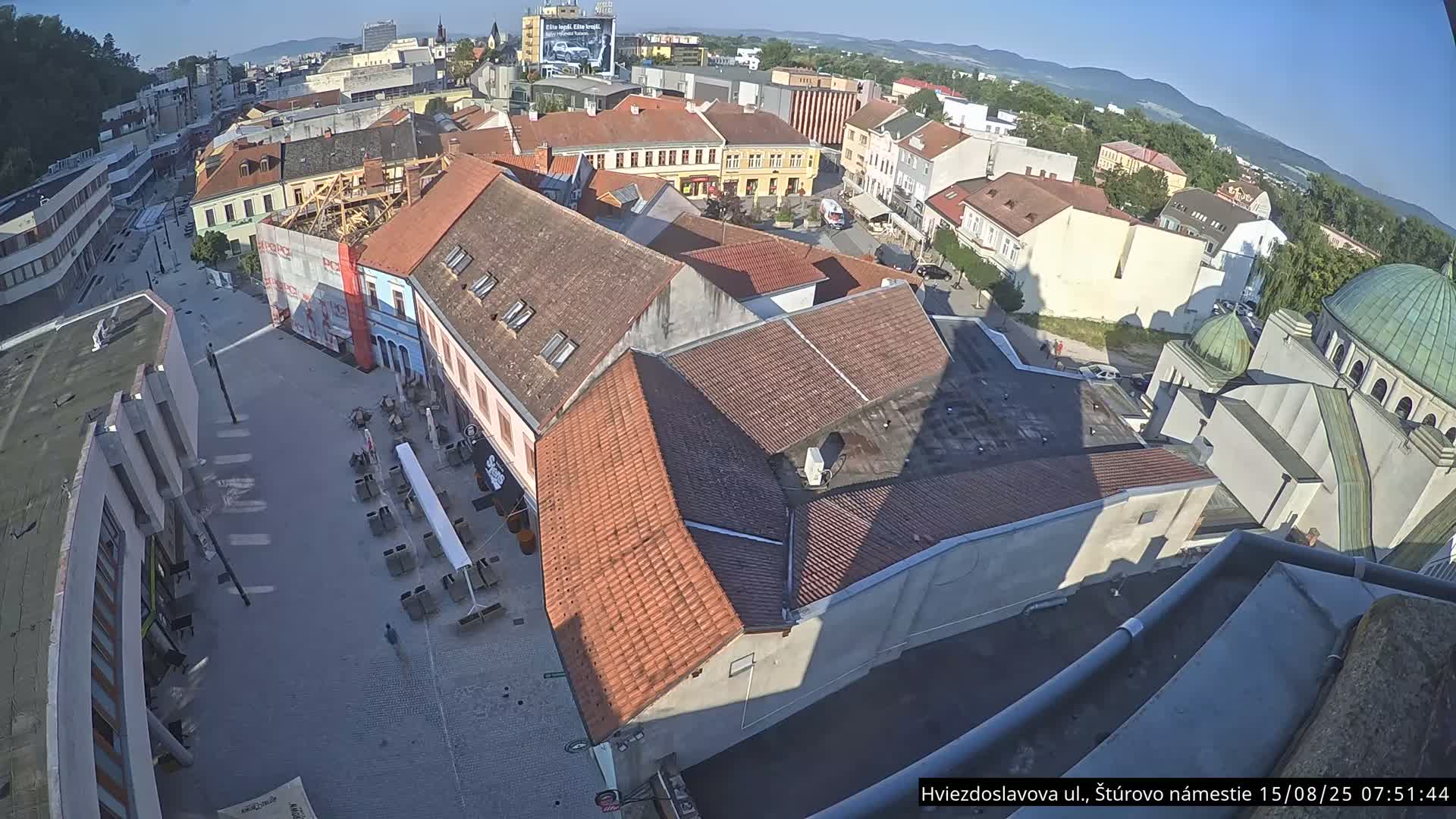 Trenčín Hviezdoslavova ul. Street &. Štúrovo Námestie Square West View Skyline Live Cam -  Trencin, Okres Trencin, Slovakia