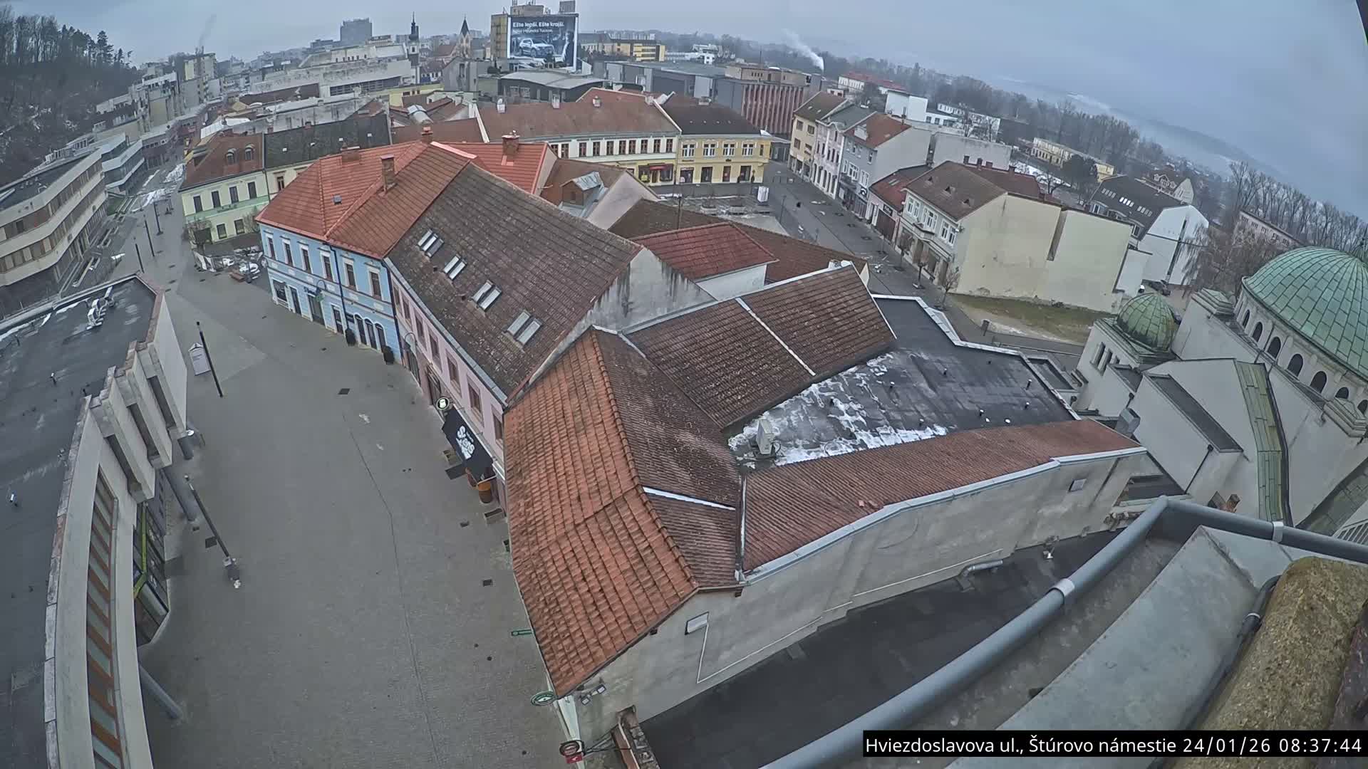Trenčín Hviezdoslavova ul. Street &. Štúrovo Námestie Square West View Skyline Live Cam -  Trencin, Okres Trencin, Slovakia