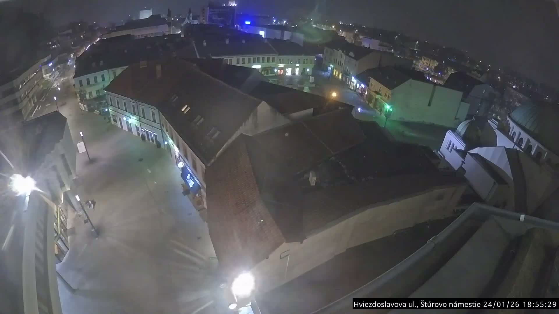 Trenčín Hviezdoslavova ul. Street &. Štúrovo Námestie Square West View Skyline Live Cam -  Trencin, Okres Trencin, Slovakia