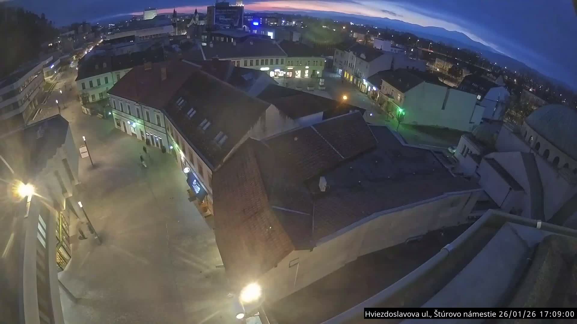 Trenčín Hviezdoslavova ul. Street &. Štúrovo Námestie Square West View Skyline Live Cam -  Trencin, Okres Trencin, Slovakia