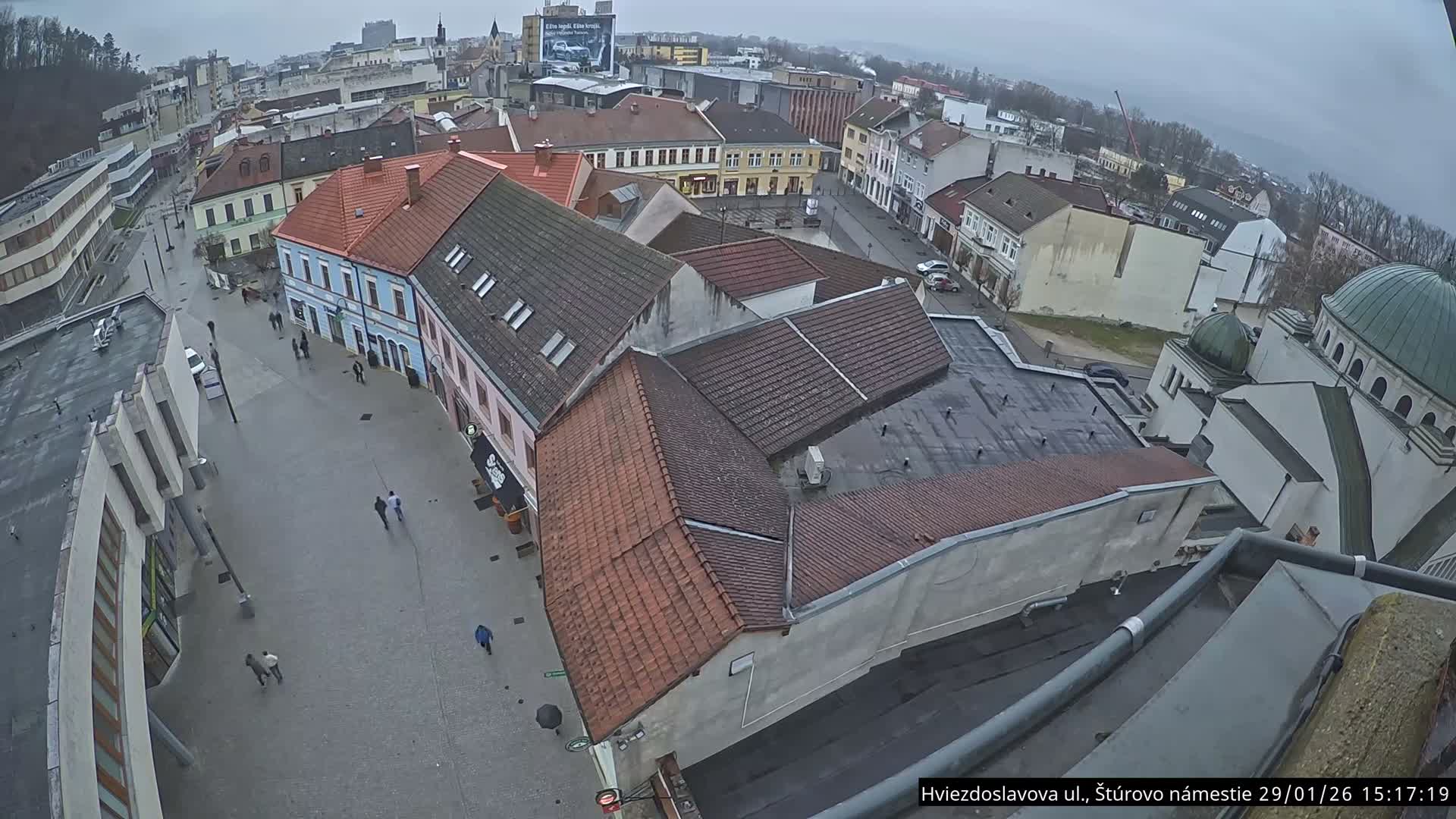 Trenčín Hviezdoslavova ul. Street &. Štúrovo Námestie Square West View Skyline Live Cam -  Trencin, Okres Trencin, Slovakia