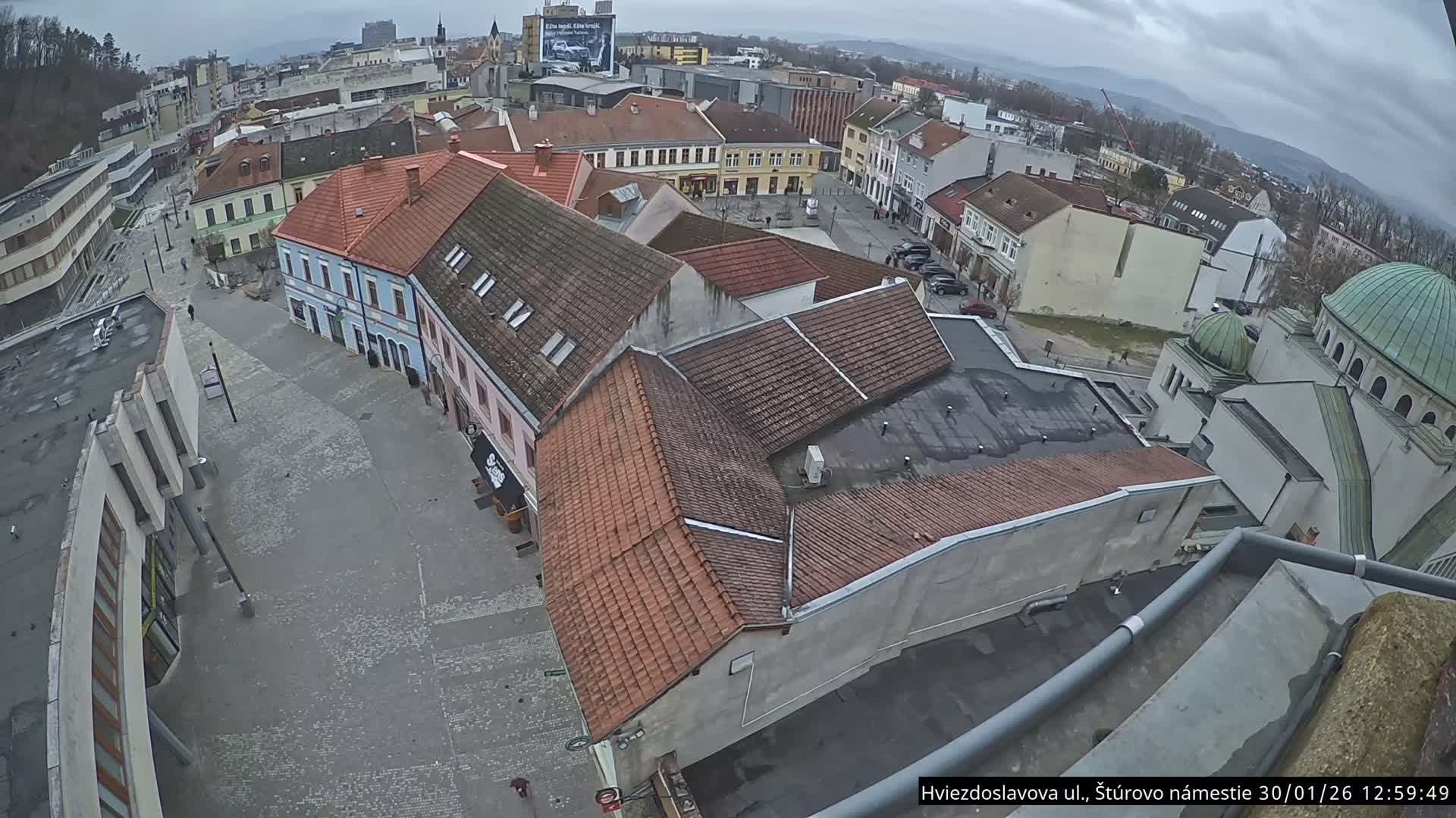 Trenčín Hviezdoslavova ul. Street &. Štúrovo Námestie Square West View Skyline Live Cam -  Trencin, Okres Trencin, Slovakia
