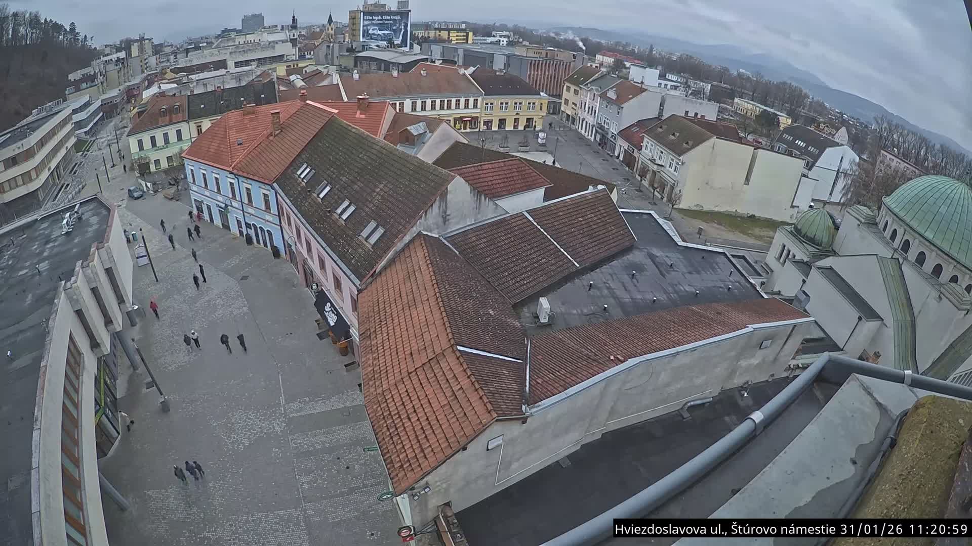 Trenčín Hviezdoslavova ul. Street &. Štúrovo Námestie Square West View Skyline Live Cam -  Trencin, Okres Trencin, Slovakia