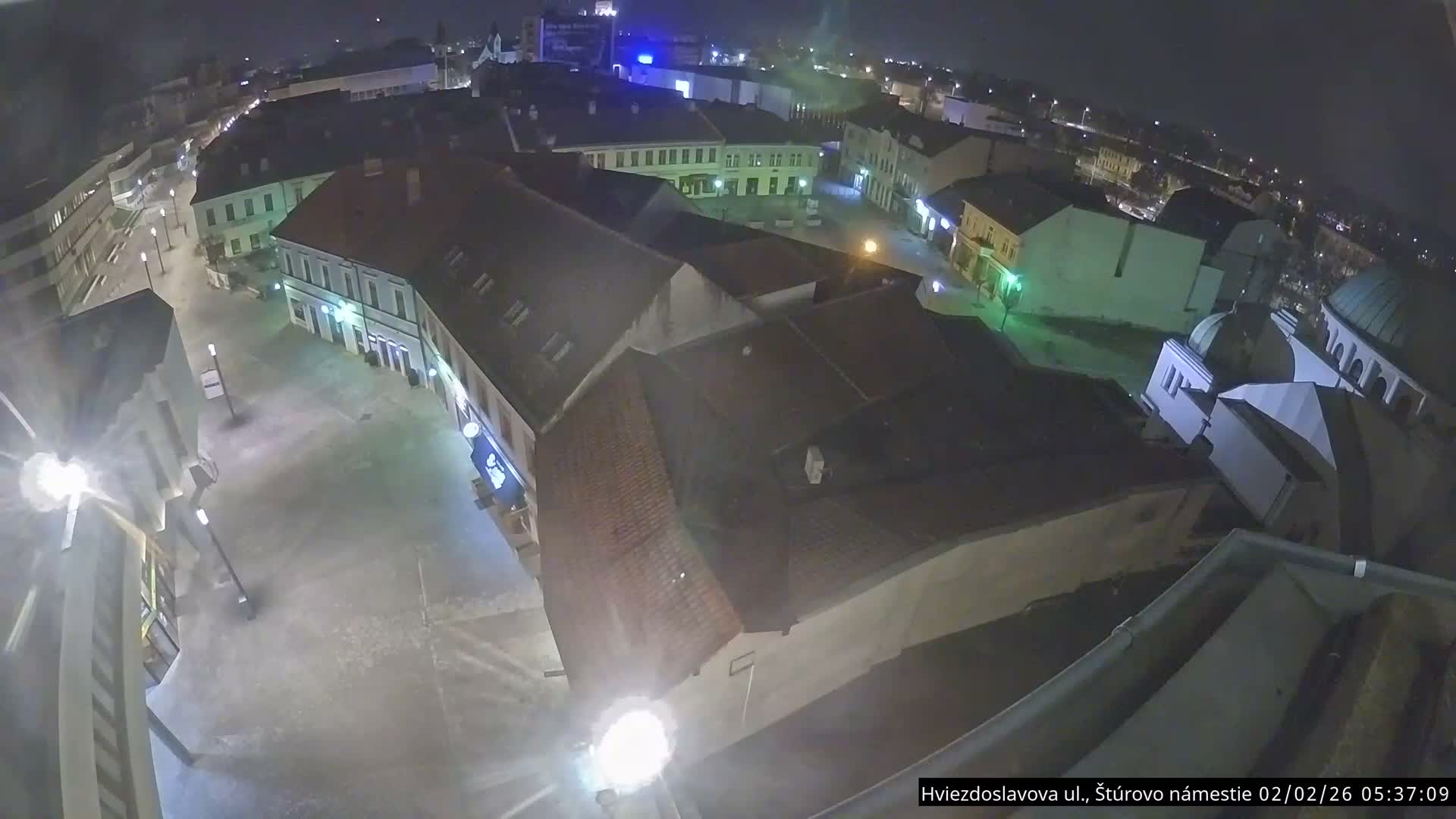 Trenčín Hviezdoslavova ul. Street &. Štúrovo Námestie Square West View Skyline Live Cam -  Trencin, Okres Trencin, Slovakia