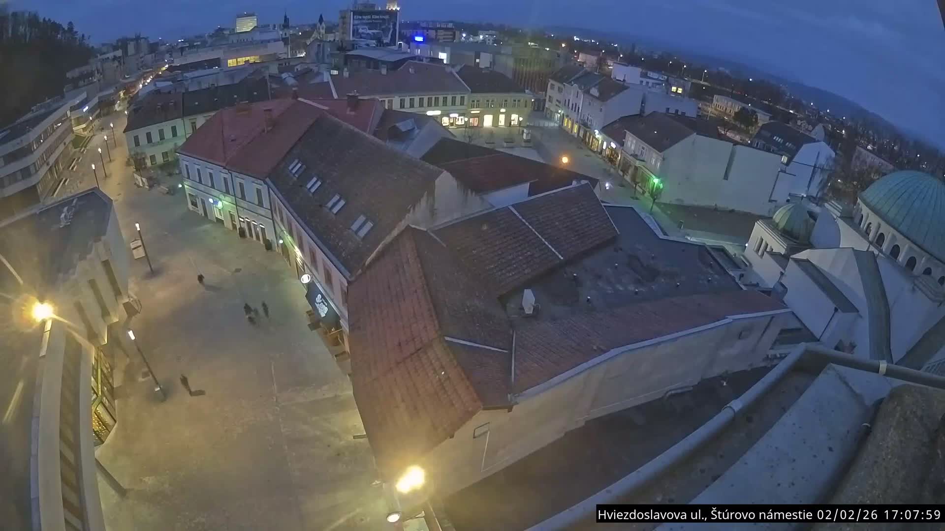 Trenčín Hviezdoslavova ul. Street &. Štúrovo Námestie Square West View Skyline Live Cam -  Trencin, Okres Trencin, Slovakia