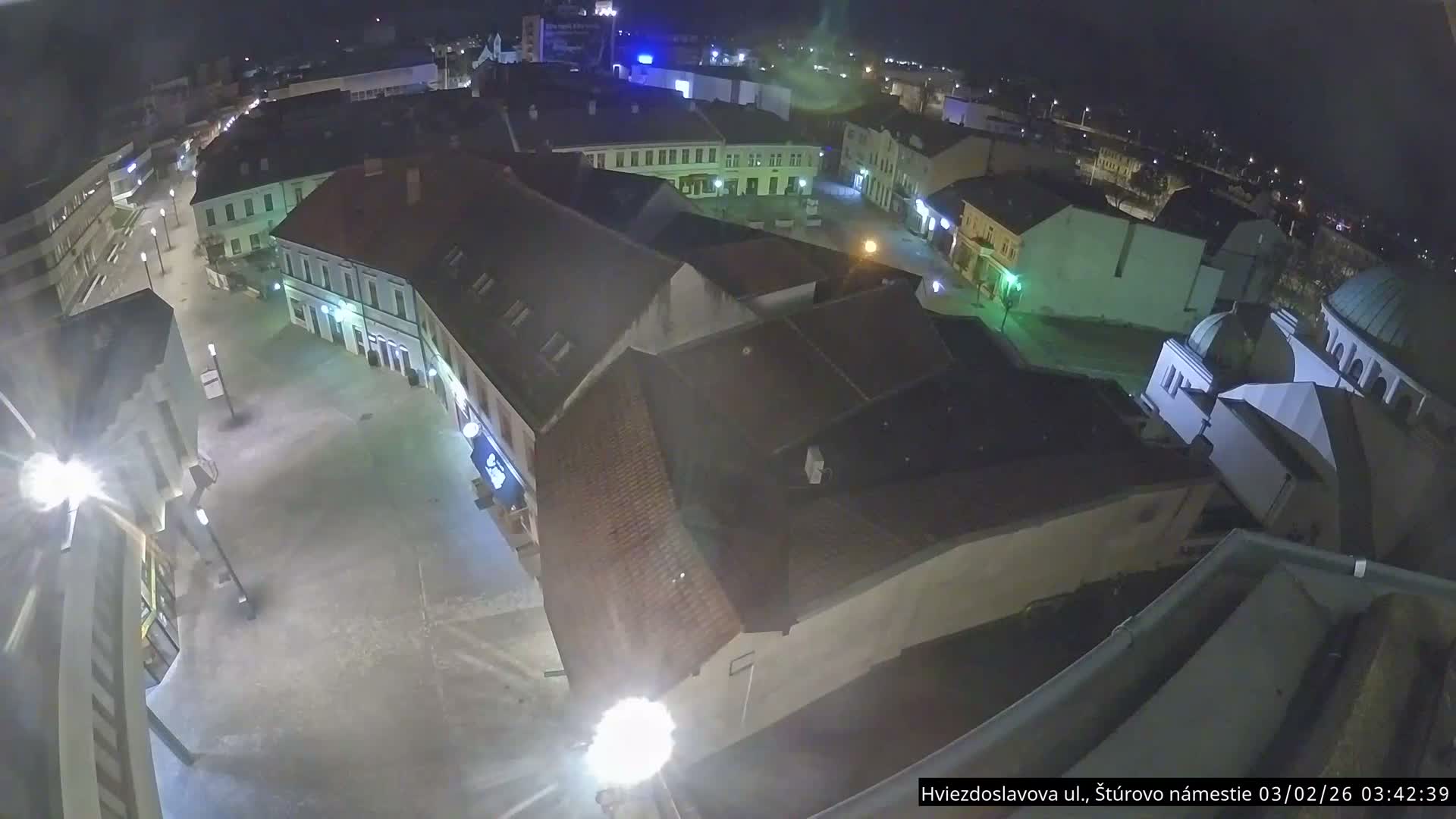 Trenčín Hviezdoslavova ul. Street &. Štúrovo Námestie Square West View Skyline Live Cam -  Trencin, Okres Trencin, Slovakia
