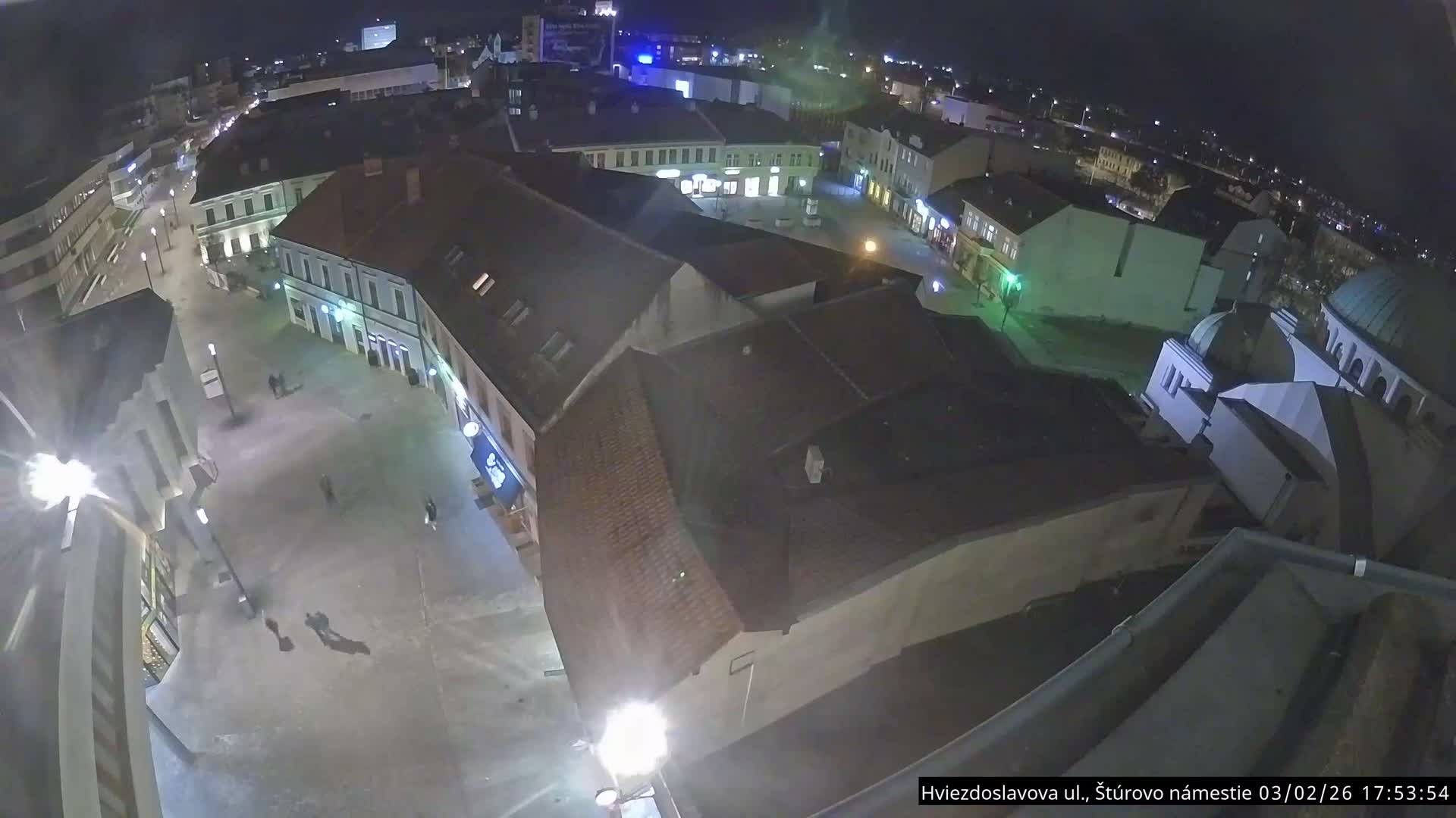 Trenčín Hviezdoslavova ul. Street &. Štúrovo Námestie Square West View Skyline Live Cam -  Trencin, Okres Trencin, Slovakia