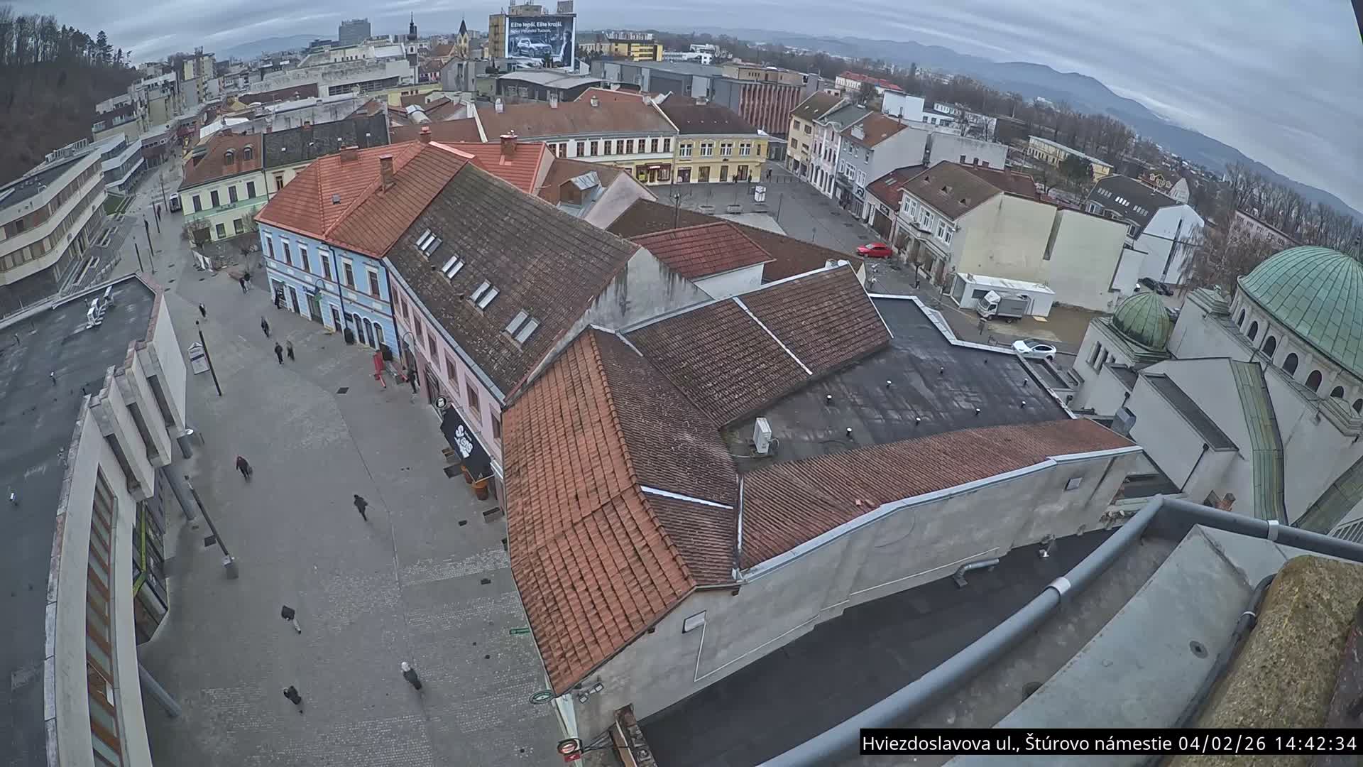 Trenčín Hviezdoslavova ul. Street &. Štúrovo Námestie Square West View Skyline Live Cam -  Trencin, Okres Trencin, Slovakia