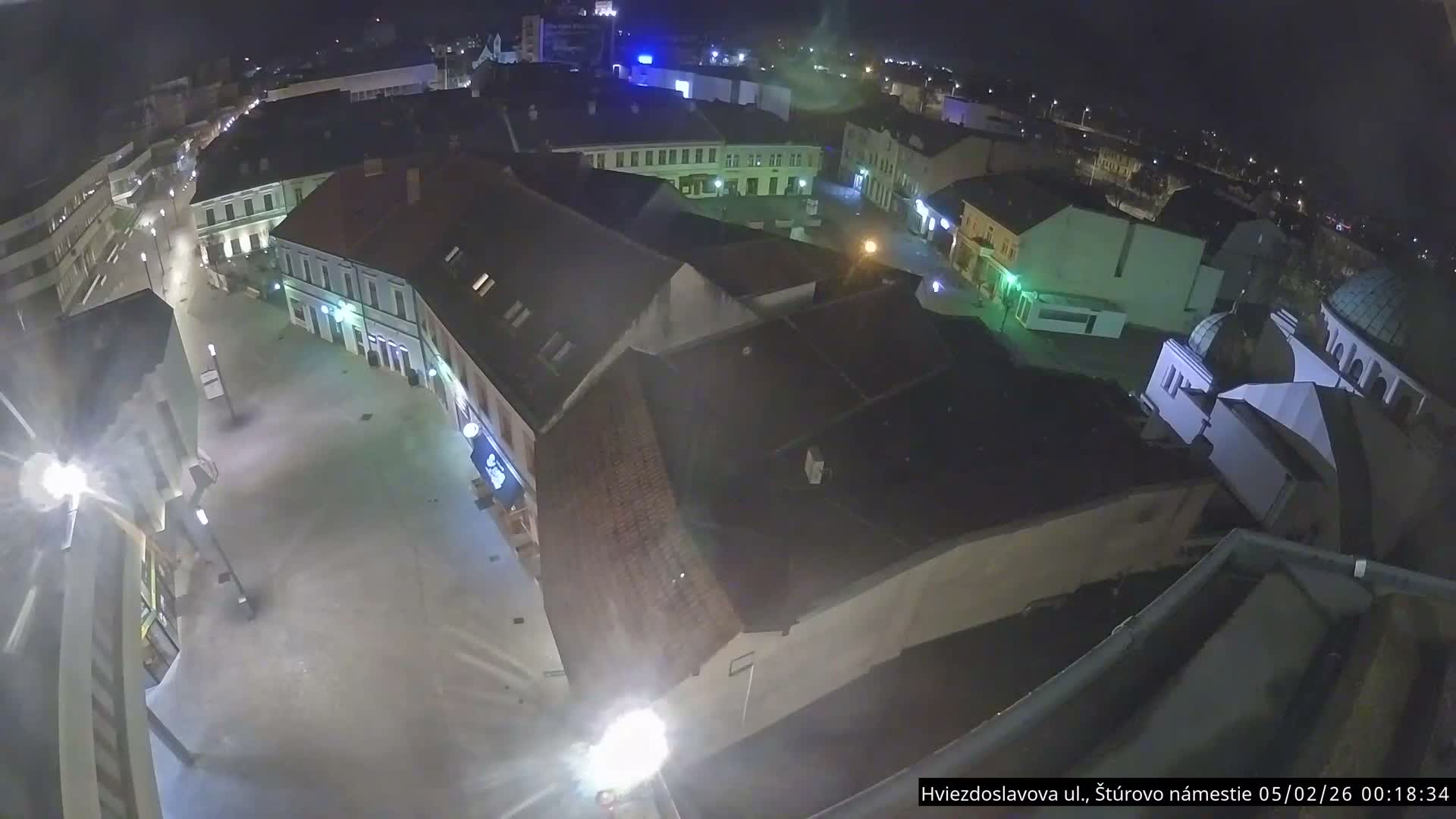 Trenčín Hviezdoslavova ul. Street &. Štúrovo Námestie Square West View Skyline Live Cam -  Trencin, Okres Trencin, Slovakia