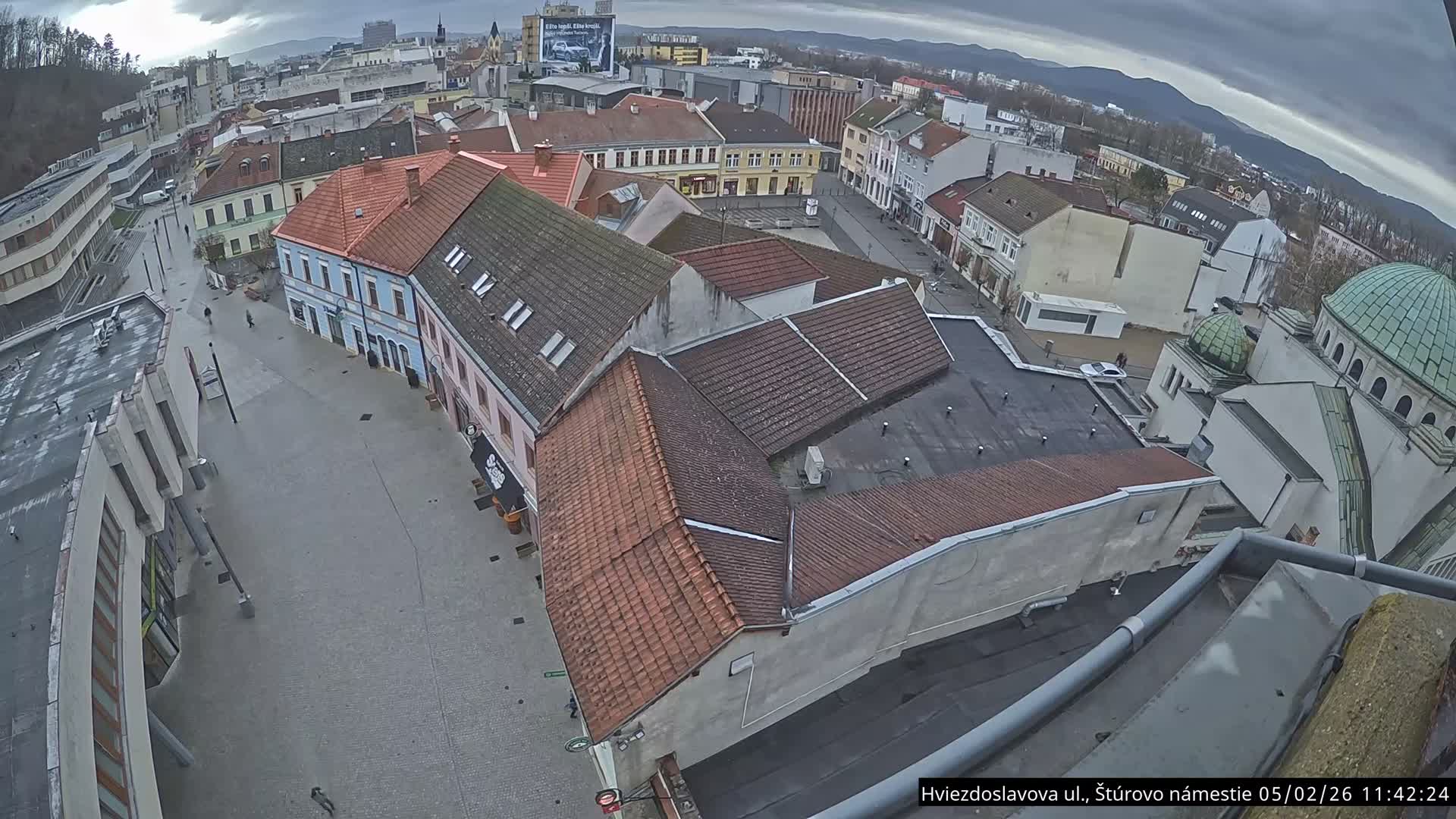 Trenčín Hviezdoslavova ul. Street &. Štúrovo Námestie Square West View Skyline Live Cam -  Trencin, Okres Trencin, Slovakia