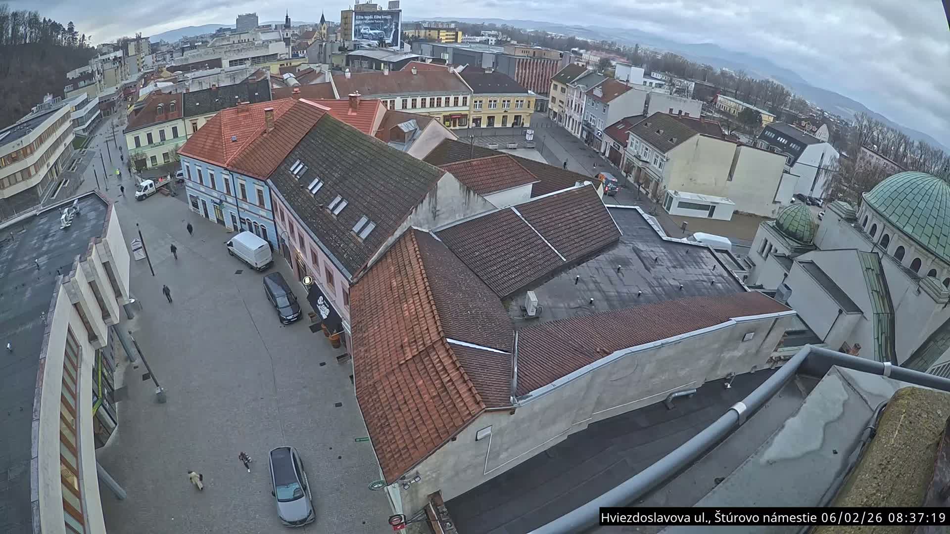 Trenčín Hviezdoslavova ul. Street &. Štúrovo Námestie Square West View Skyline Live Cam -  Trencin, Okres Trencin, Slovakia