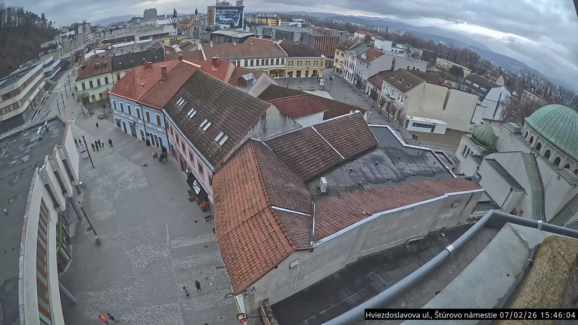 Trenčín Hviezdoslavova ul. Street &. Štúrovo Námestie Square West View Skyline Live Cam -  Trencin, Okres Trencin, Slovakia