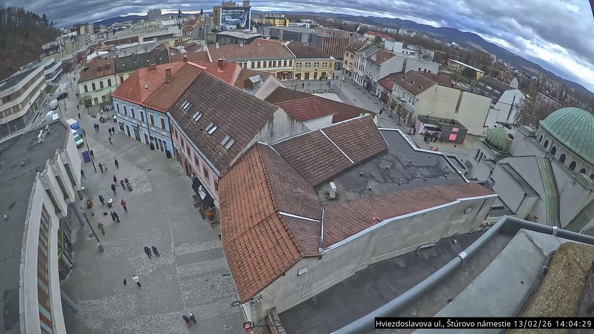 Trenčín Hviezdoslavova ul. Street &. Štúrovo Námestie Square West View Skyline Live Cam -  Trencin, Okres Trencin, Slovakia