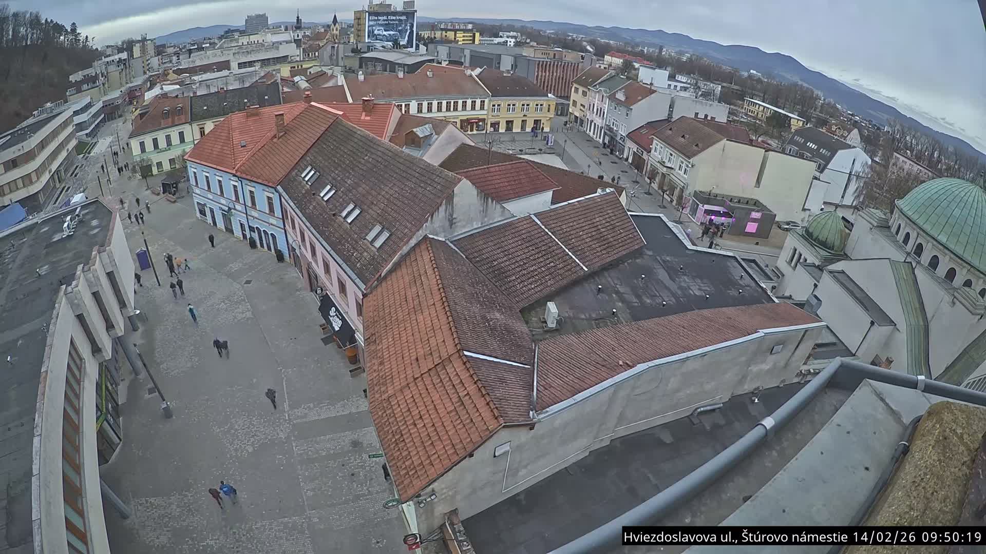 Trenčín Hviezdoslavova ul. Street &. Štúrovo Námestie Square West View Skyline Live Cam -  Trencin, Okres Trencin, Slovakia