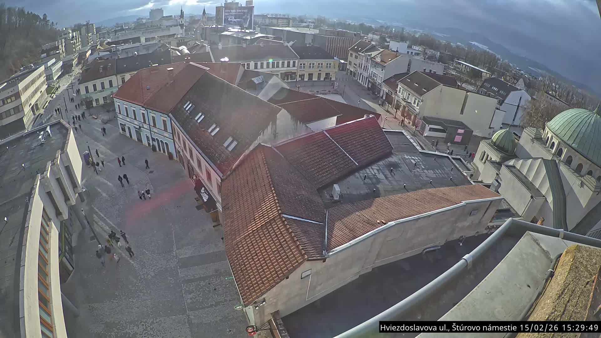 Trenčín Hviezdoslavova ul. Street &. Štúrovo Námestie Square West View Skyline Live Cam -  Trencin, Okres Trencin, Slovakia