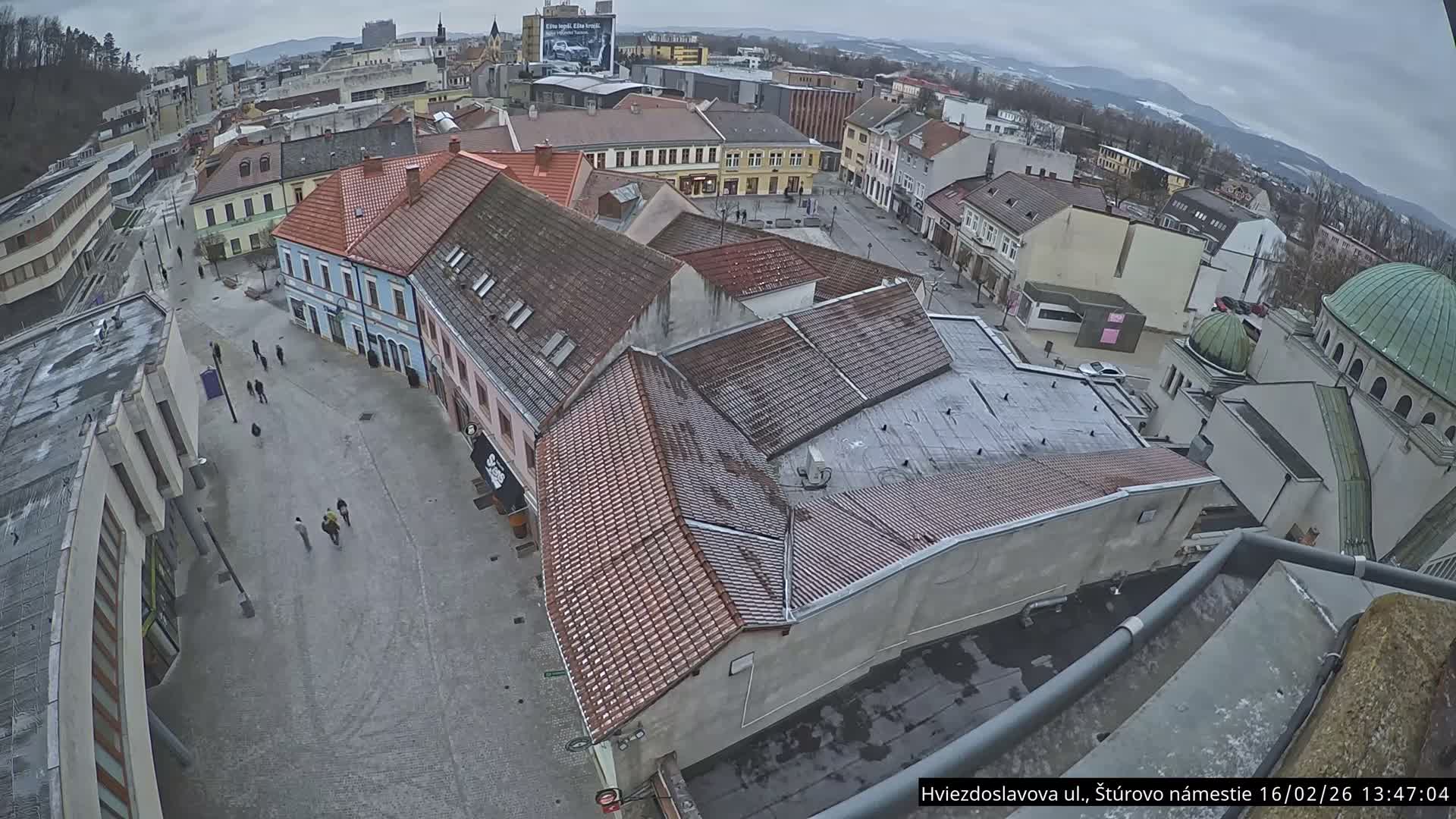 Trenčín Hviezdoslavova ul. Street &. Štúrovo Námestie Square West View Skyline Live Cam -  Trencin, Okres Trencin, Slovakia