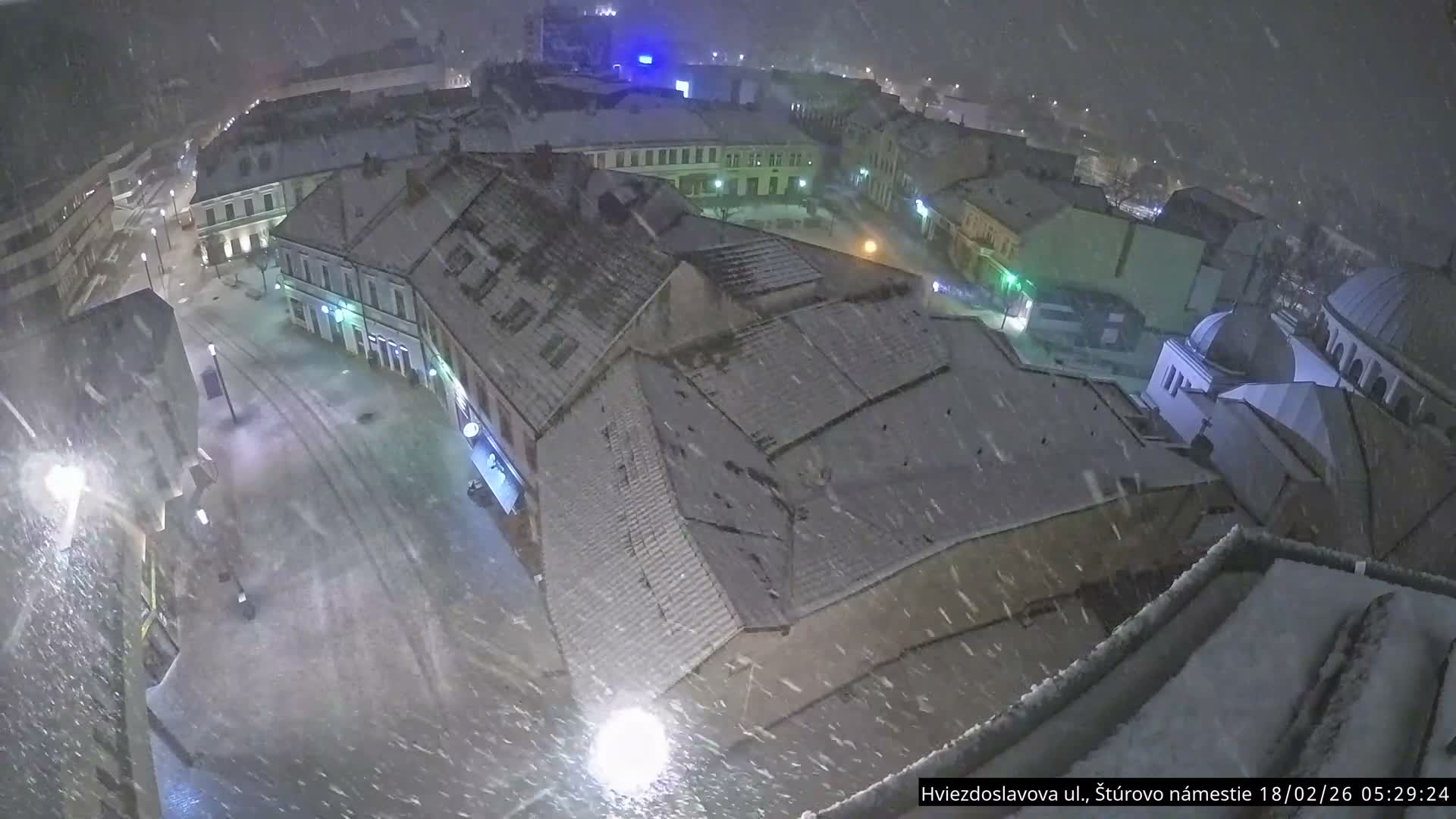 Trenčín Hviezdoslavova ul. Street &. Štúrovo Námestie Square West View Skyline Live Cam -  Trencin, Okres Trencin, Slovakia