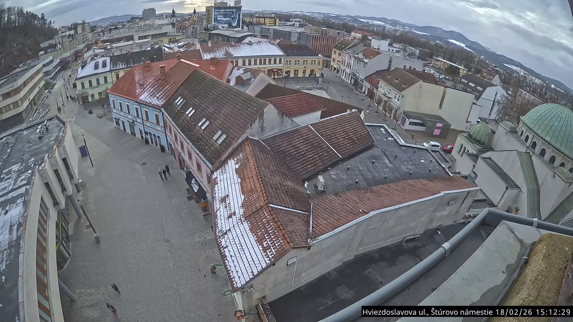 Trenčín Hviezdoslavova ul. Street &. Štúrovo Námestie Square West View Skyline Live Cam -  Trencin, Okres Trencin, Slovakia