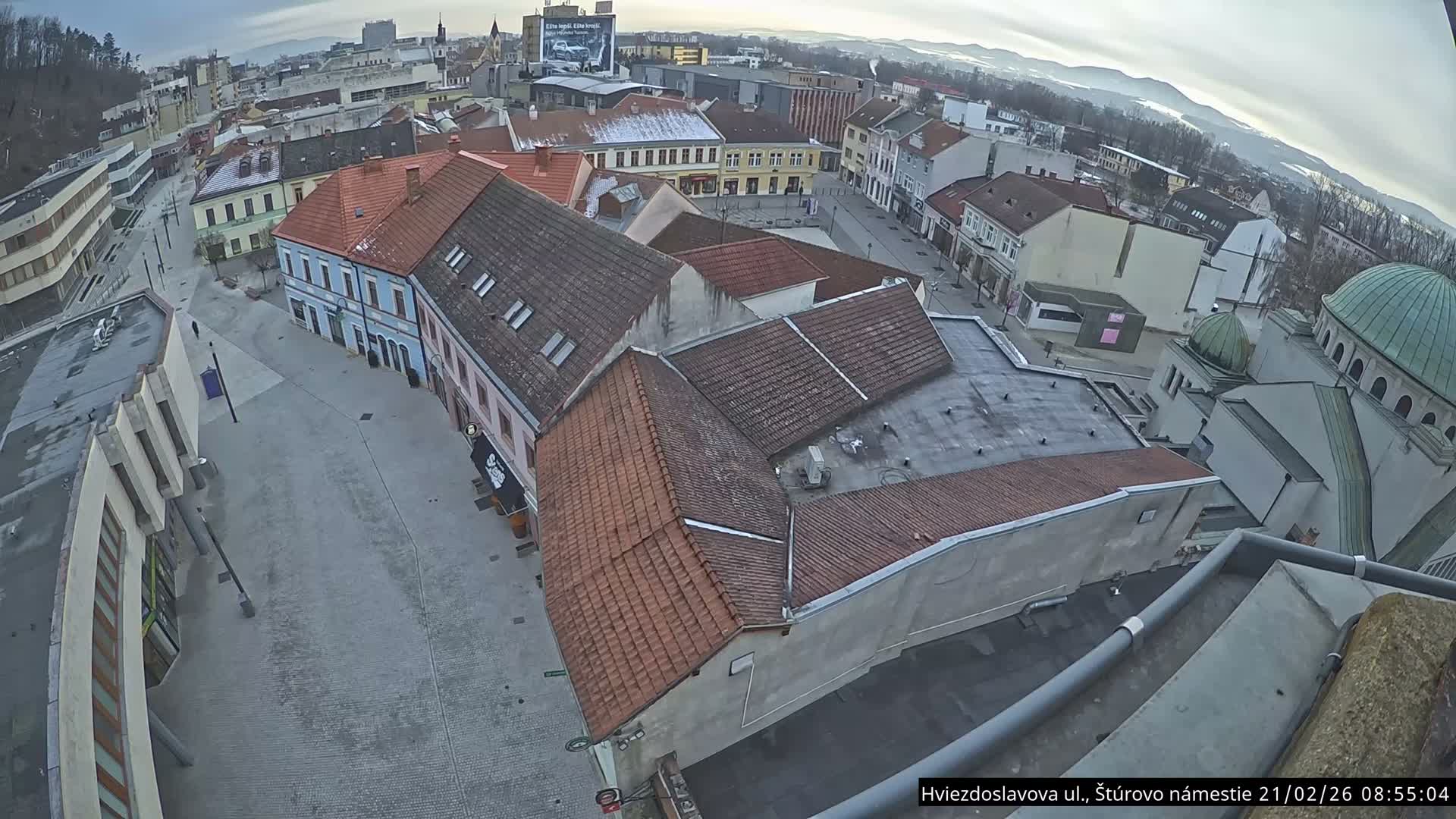 Trenčín Hviezdoslavova ul. Street &. Štúrovo Námestie Square West View Skyline Live Cam -  Trencin, Okres Trencin, Slovakia