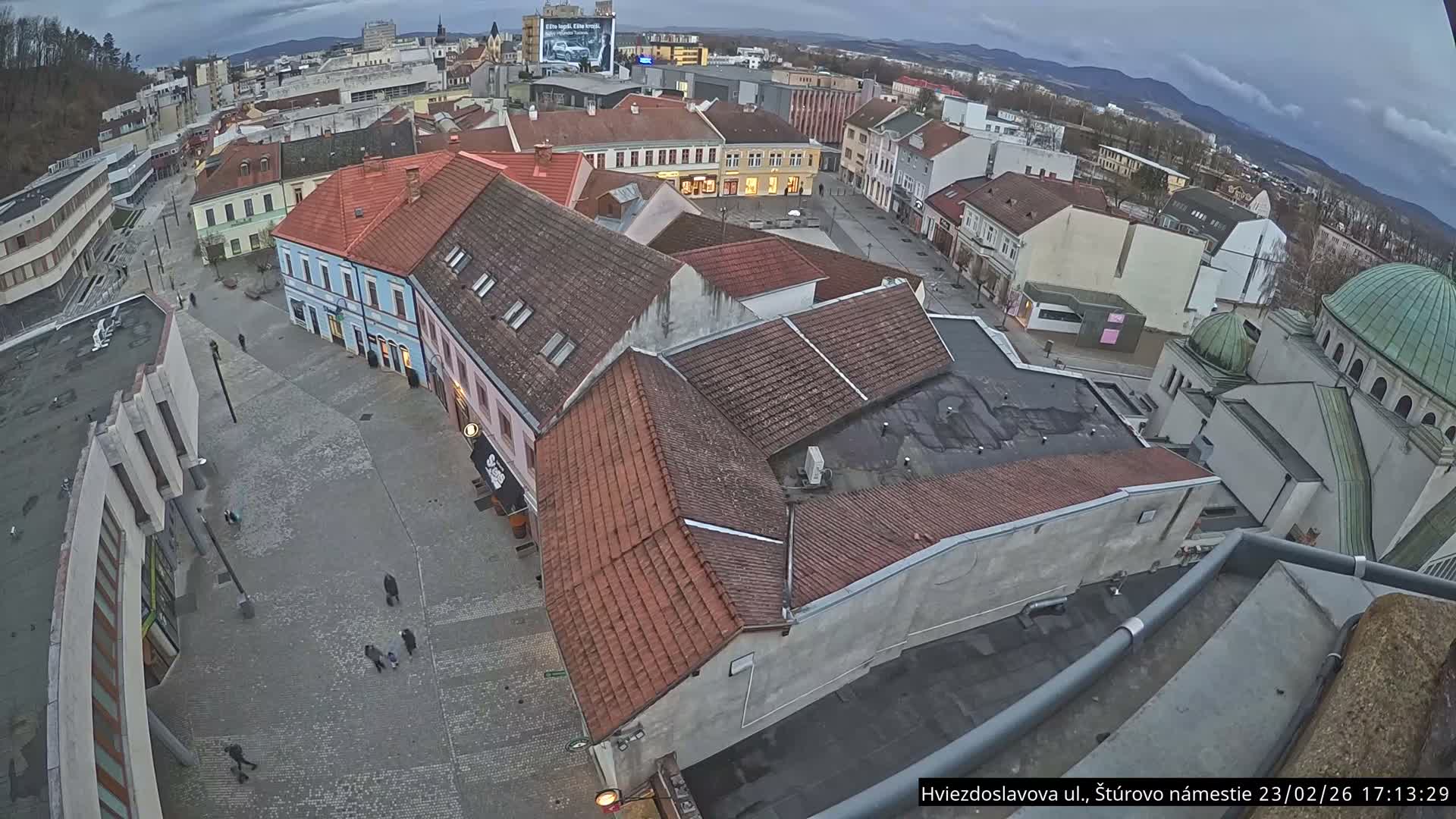 Trenčín Hviezdoslavova ul. Street &. Štúrovo Námestie Square West View Skyline Live Cam -  Trencin, Okres Trencin, Slovakia