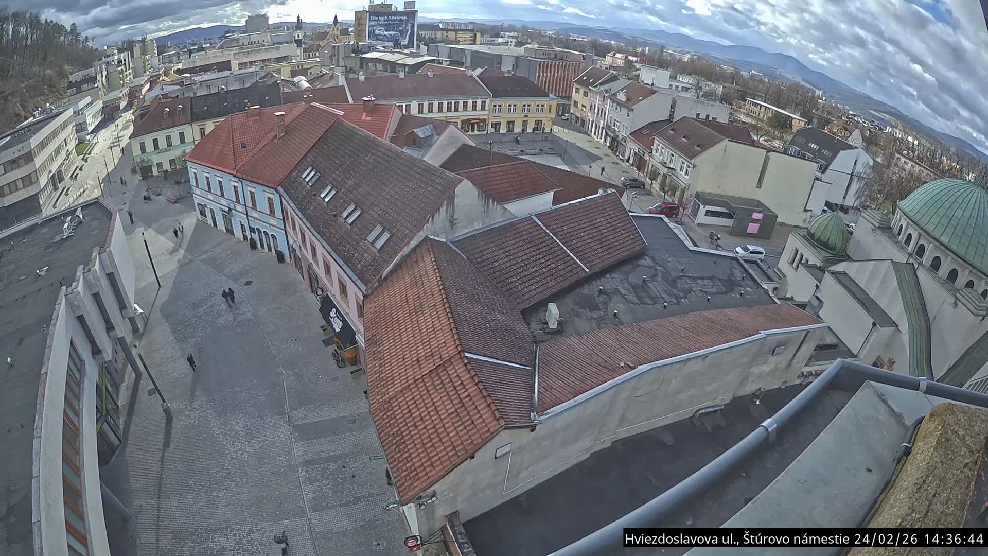 Trenčín Hviezdoslavova ul. Street &. Štúrovo Námestie Square West View Skyline Live Cam -  Trencin, Okres Trencin, Slovakia