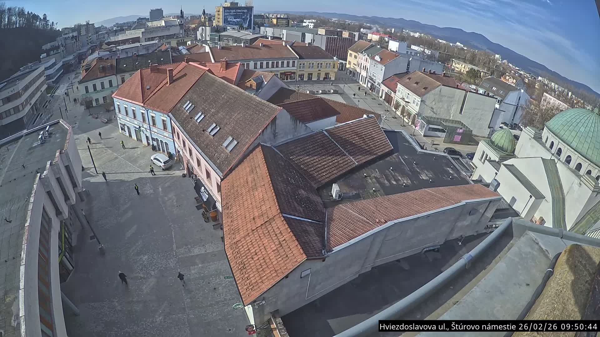 Trenčín Hviezdoslavova ul. Street &. Štúrovo Námestie Square West View Skyline Live Cam -  Trencin, Okres Trencin, Slovakia