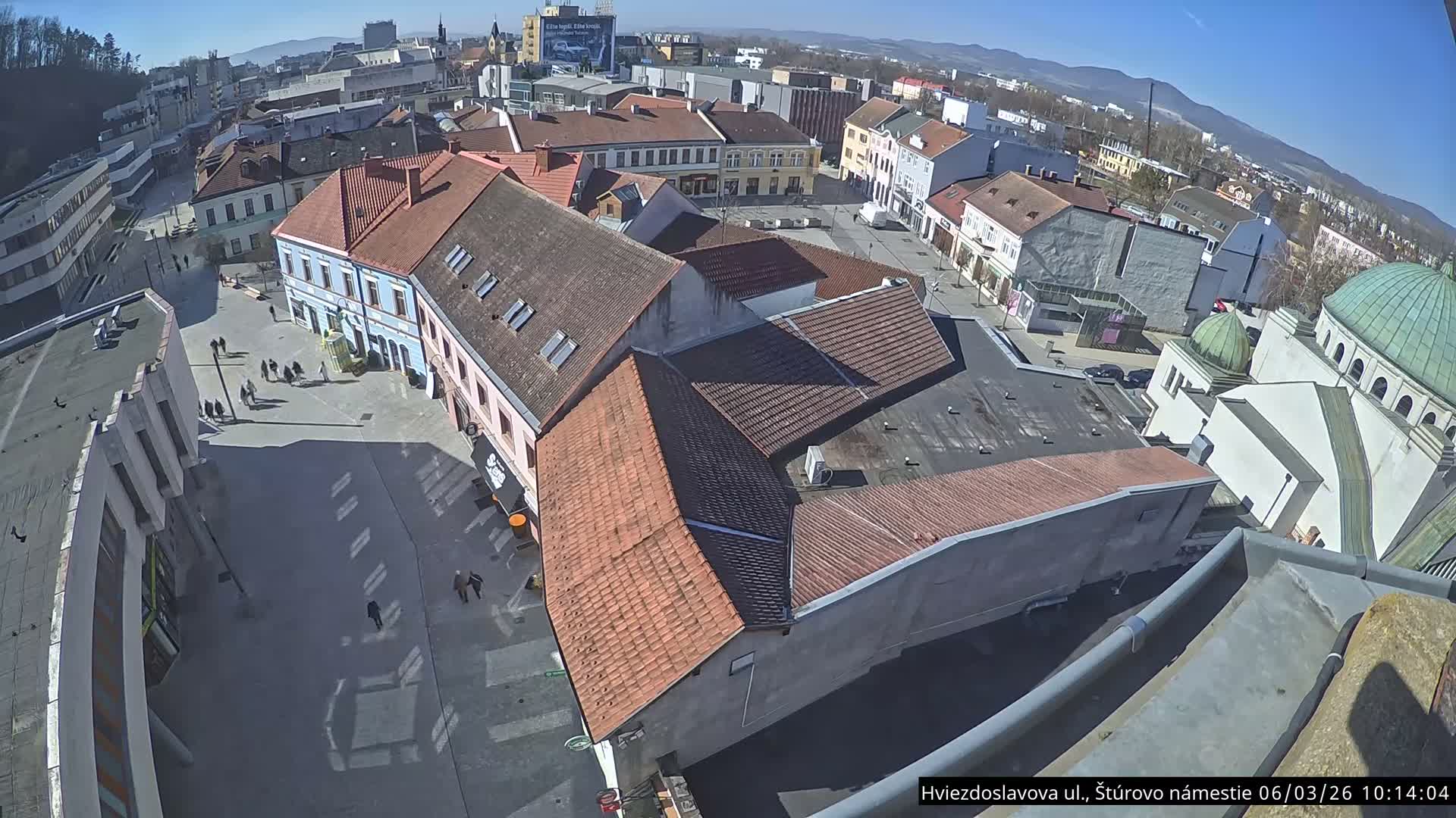 Trenčín Hviezdoslavova ul. Street &. Štúrovo Námestie Square West View Skyline Live Cam -  Trencin, Okres Trencin, Slovakia