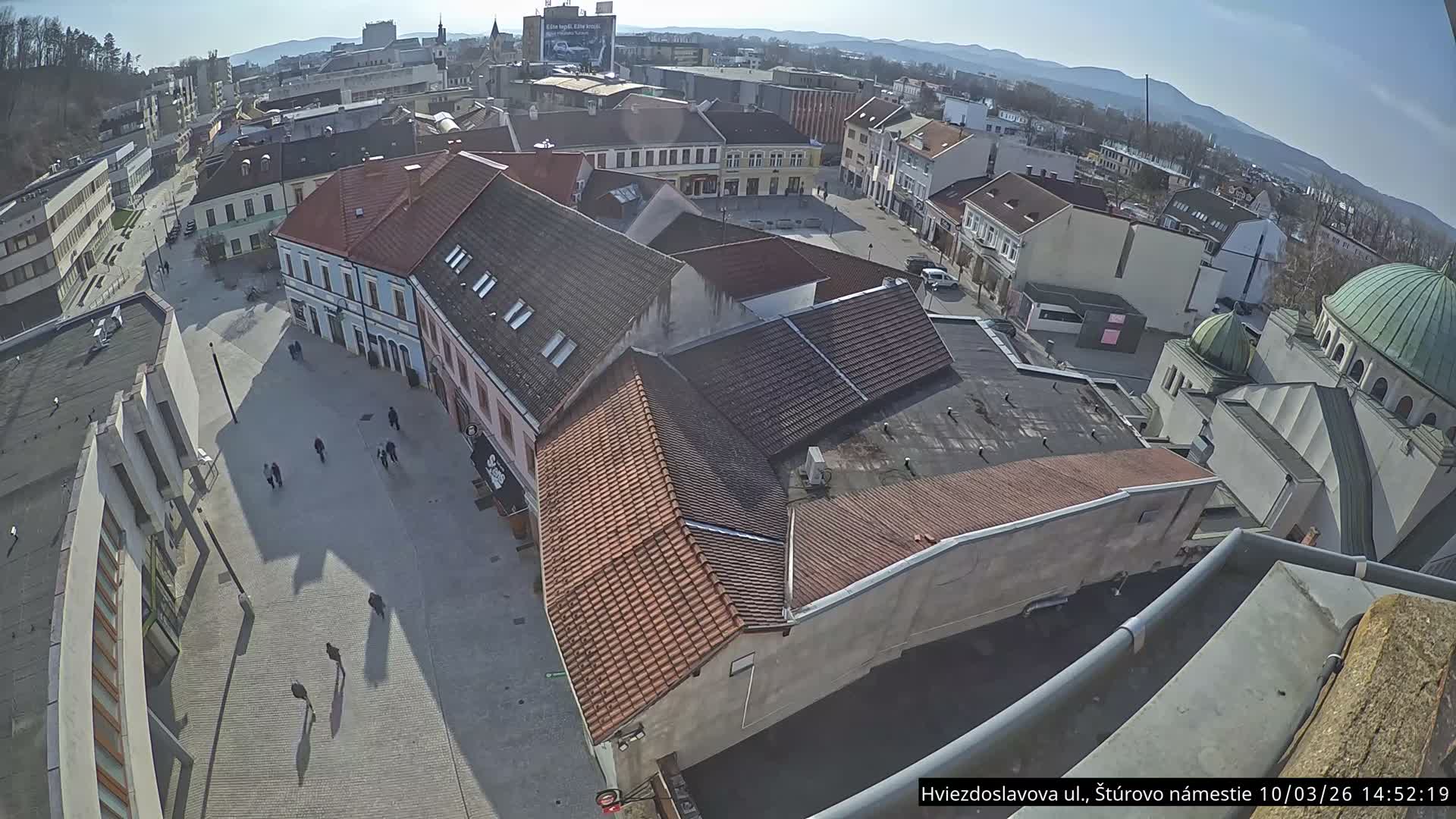 Trenčín Hviezdoslavova ul. Street &. Štúrovo Námestie Square West View Skyline Live Cam -  Trencin, Okres Trencin, Slovakia