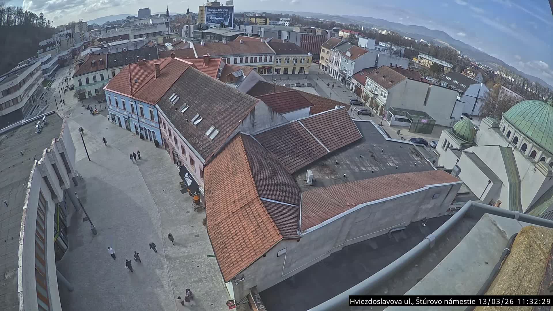 Trenčín Hviezdoslavova ul. Street &. Štúrovo Námestie Square West View Skyline Live Cam -  Trencin, Okres Trencin, Slovakia