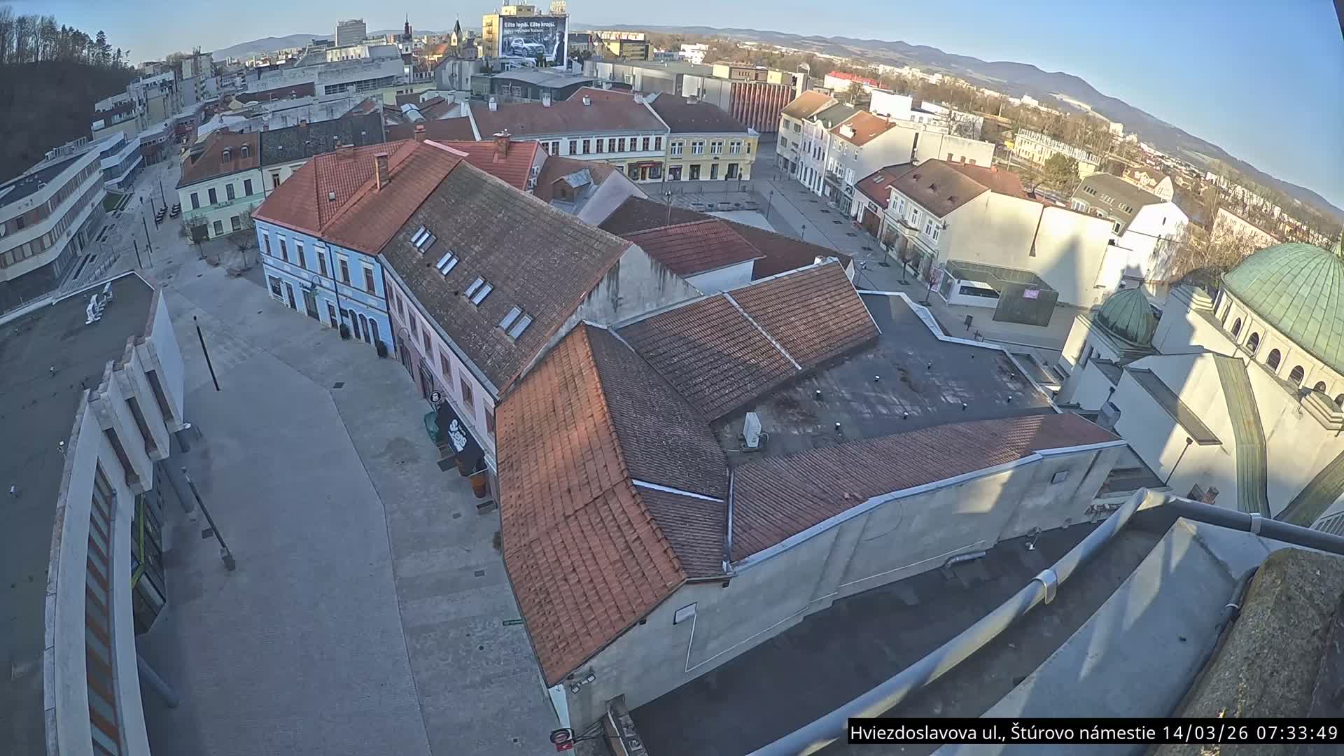 Trenčín Hviezdoslavova ul. Street &. Štúrovo Námestie Square West View Skyline Live Cam -  Trencin, Okres Trencin, Slovakia