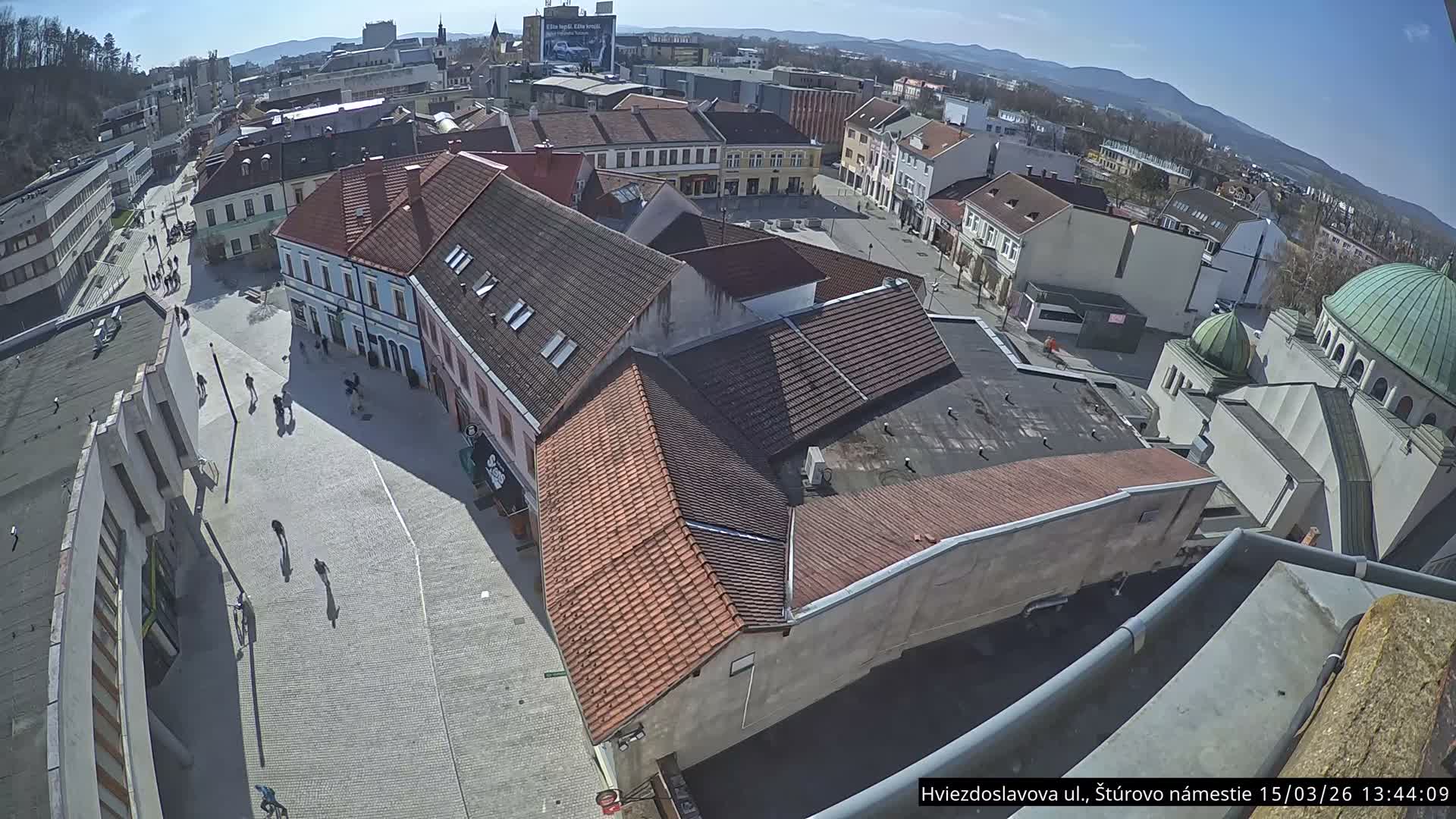 Trenčín Hviezdoslavova ul. Street &. Štúrovo Námestie Square West View Skyline Live Cam -  Trencin, Okres Trencin, Slovakia