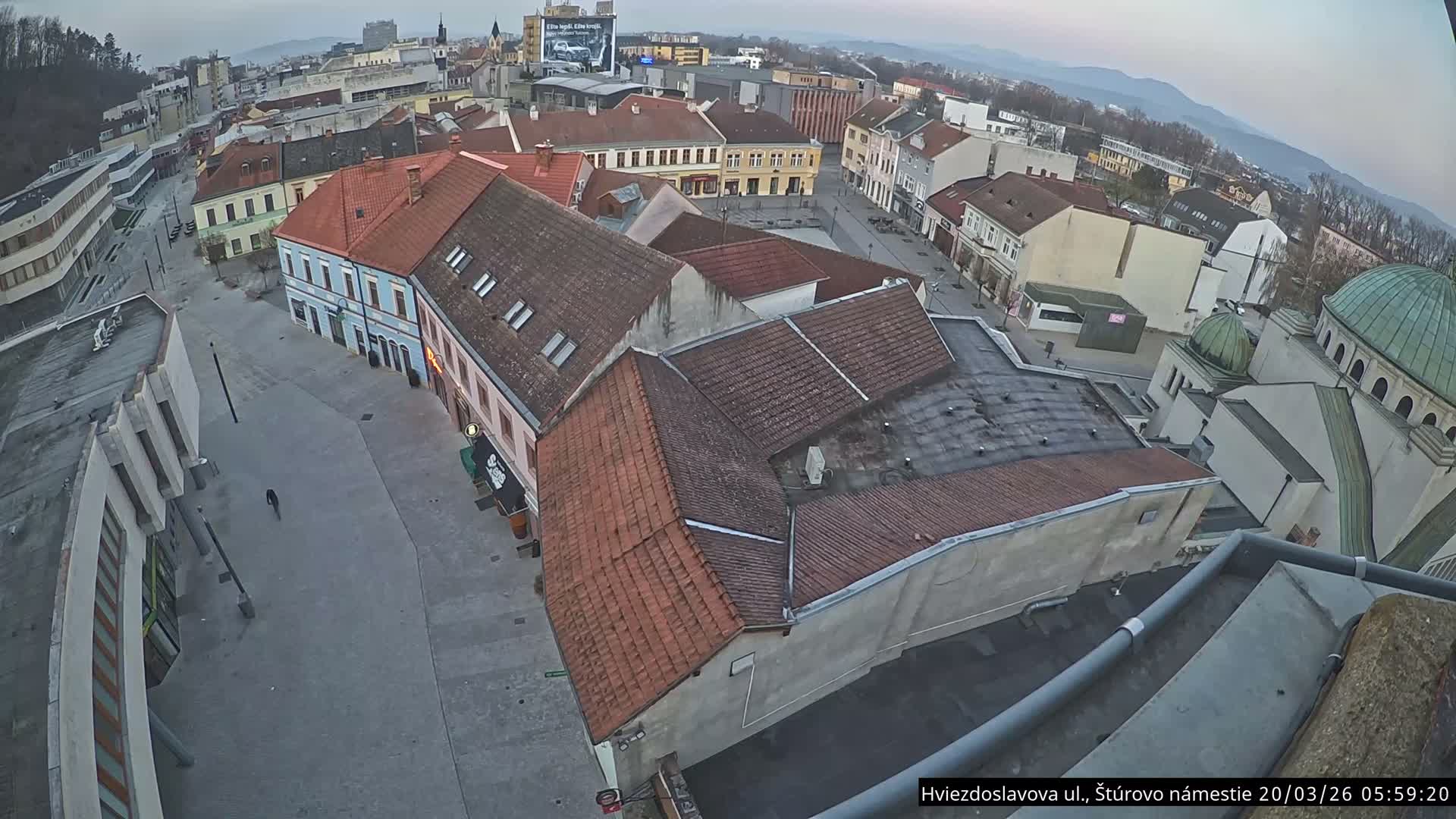Trenčín Hviezdoslavova ul. Street &. Štúrovo Námestie Square West View Skyline Live Cam -  Trencin, Okres Trencin, Slovakia