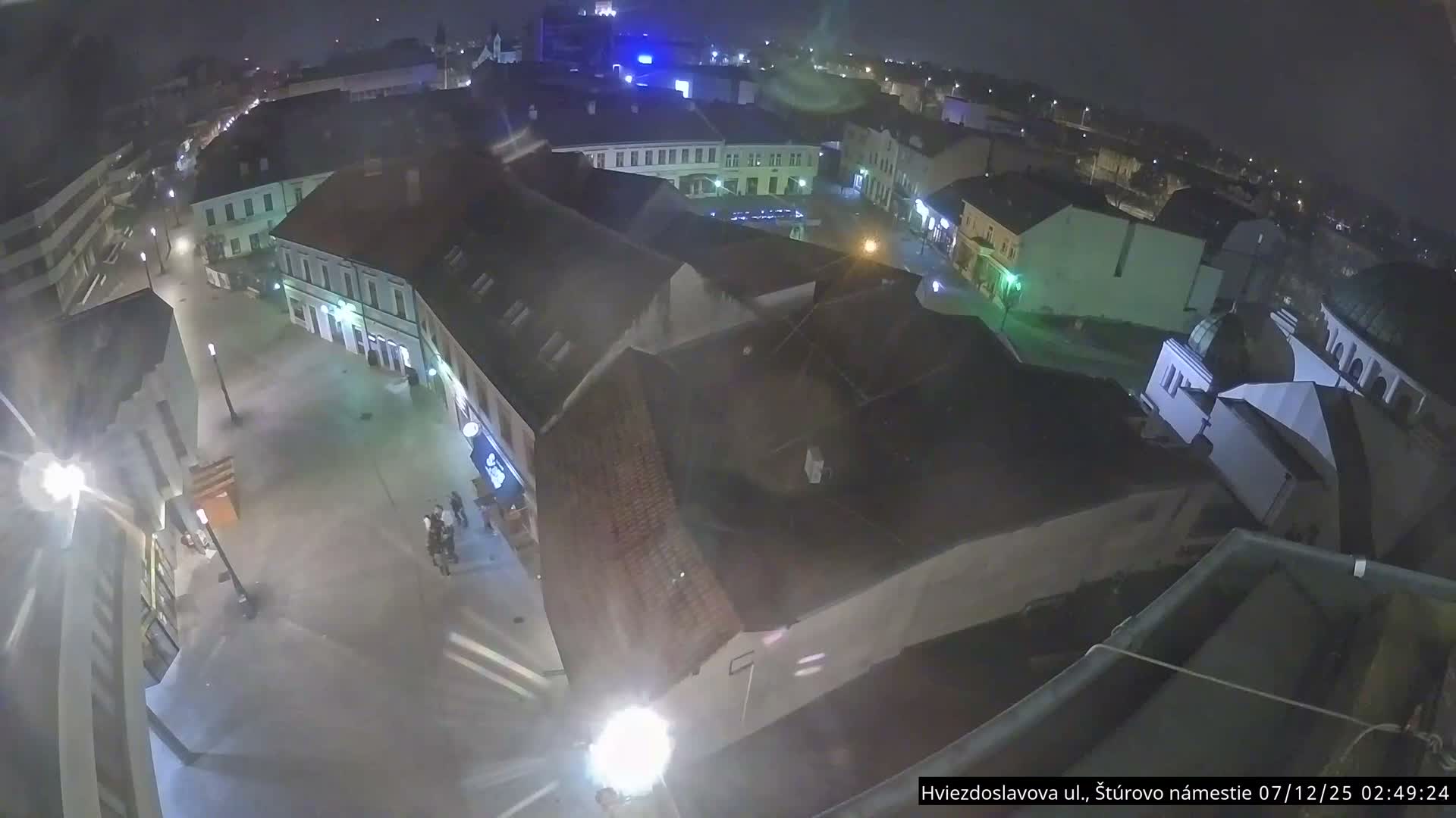 Trenčín, Piaristický kostol sv. Františka Xaverského Church & Trenciansky Hrad (Ttencin Castle) at Mierové námestie Square East View Live Cam - Trencin, Okres Trencin, Slovakia 