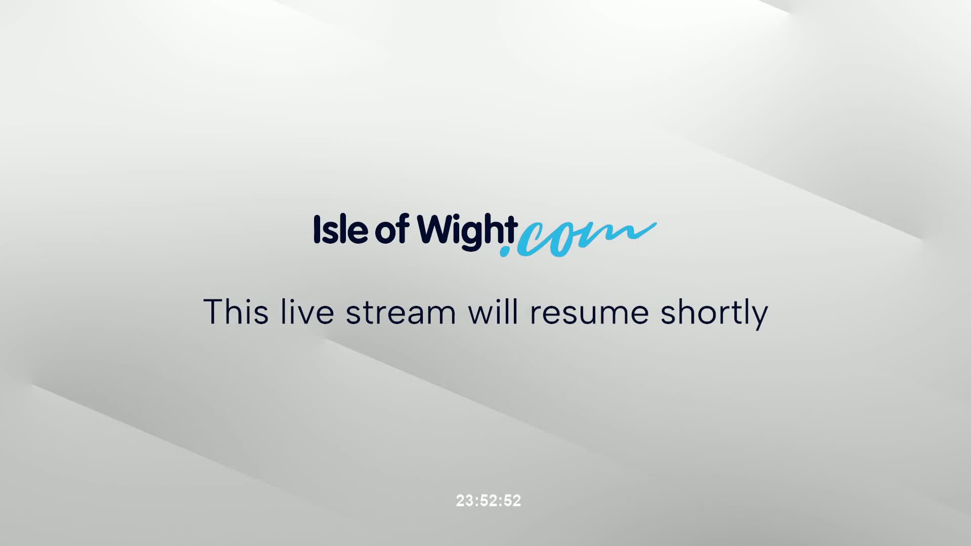 A light gray screen displays a message indicating that a live stream will resume shortly.