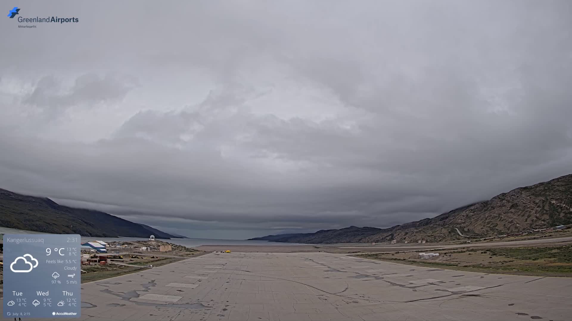 Kangerlussuaq Village & Kangerlussuaq Sondre Stromfjord Airport West Towards View Live Cam SFJ/BGSF - Kangerlussuaq, Qeqqata, Greenland, Denmark