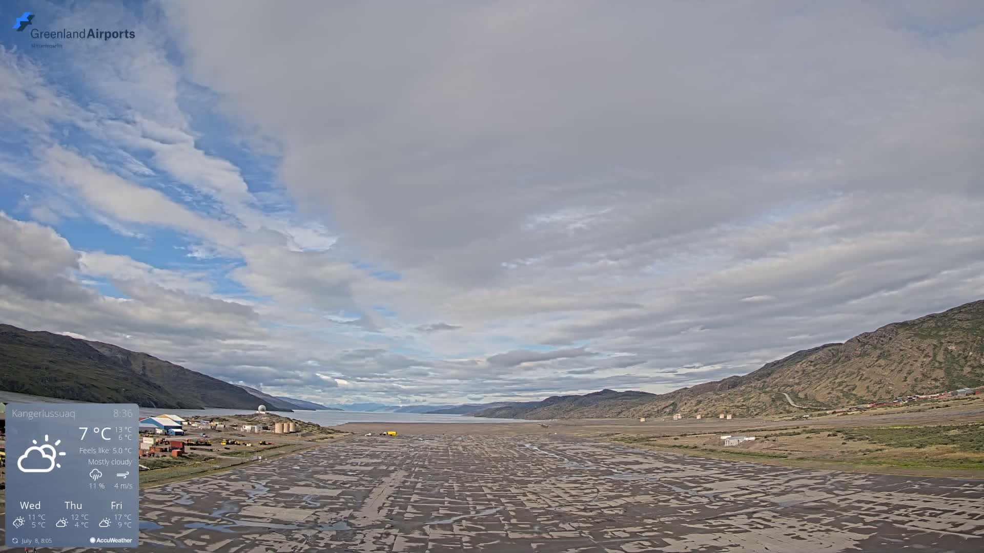 Kangerlussuaq Village & Kangerlussuaq Sondre Stromfjord Airport West Towards View Live Cam SFJ/BGSF - Kangerlussuaq, Qeqqata, Greenland, Denmark
