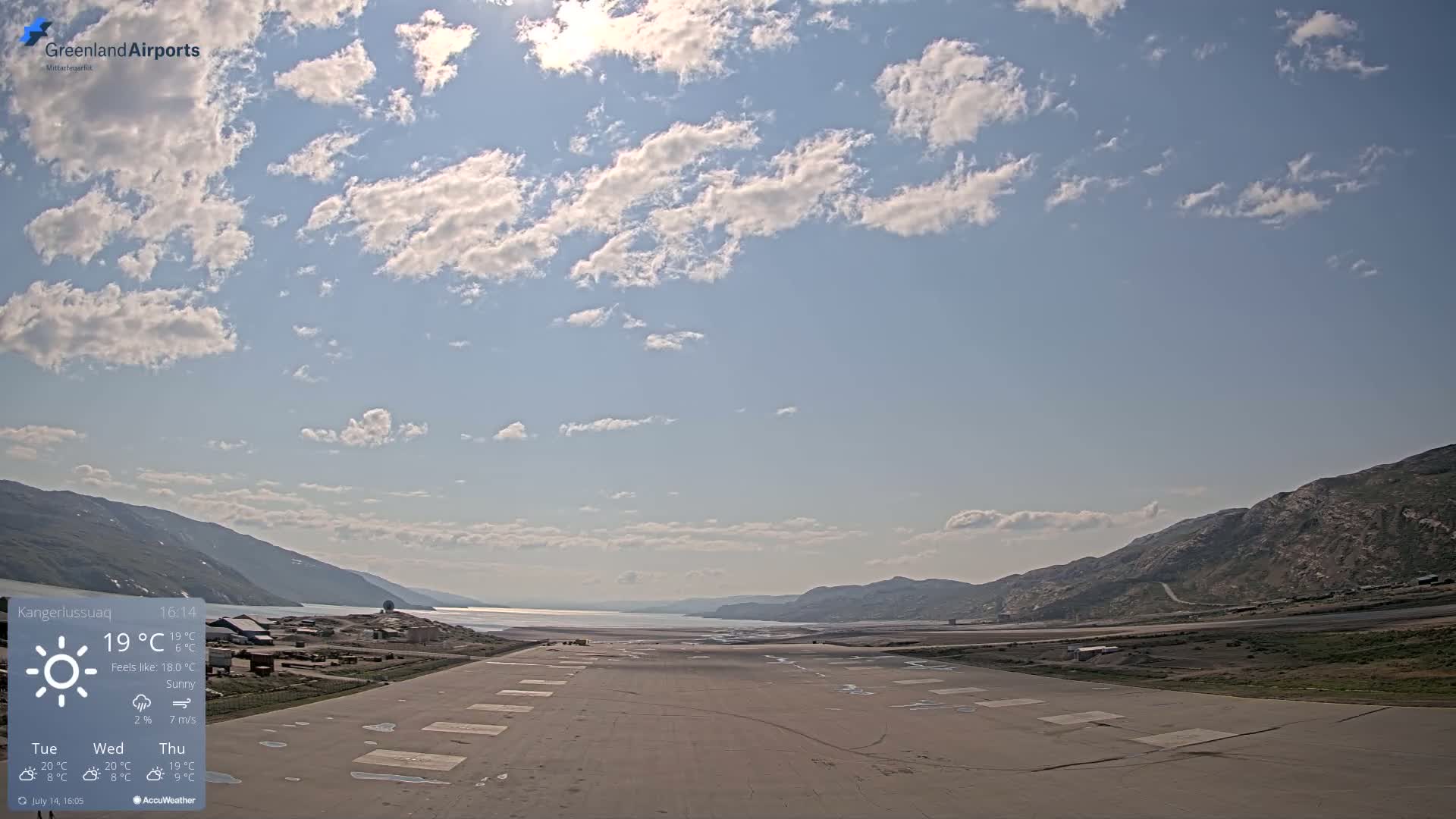 Kangerlussuaq Village & Kangerlussuaq Sondre Stromfjord Airport West Towards View Live Cam SFJ/BGSF - Kangerlussuaq, Qeqqata, Greenland, Denmark