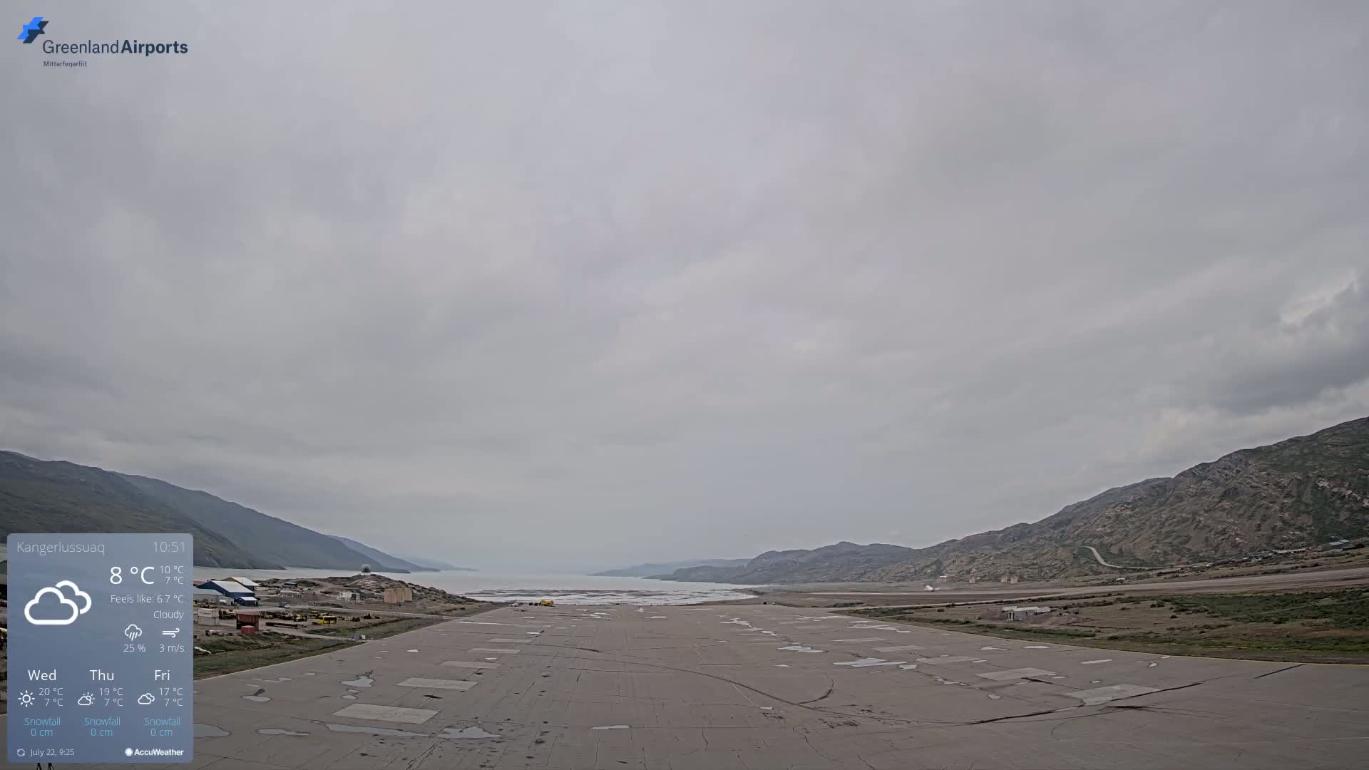 Kangerlussuaq Village & Kangerlussuaq Sondre Stromfjord Airport West Towards View Live Cam SFJ/BGSF - Kangerlussuaq, Qeqqata, Greenland, Denmark
