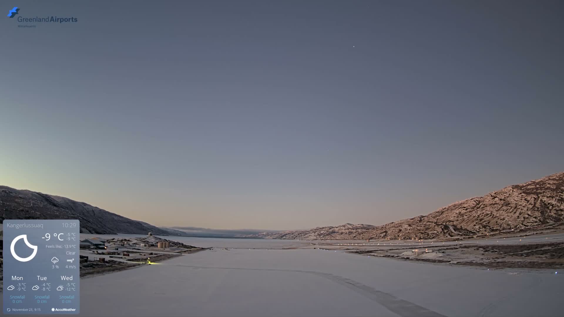 Kangerlussuaq Village & Kangerlussuaq Sondre Stromfjord Airport West Towards View Live Cam SFJ/BGSF - Kangerlussuaq, Qeqqata, Greenland, Denmark