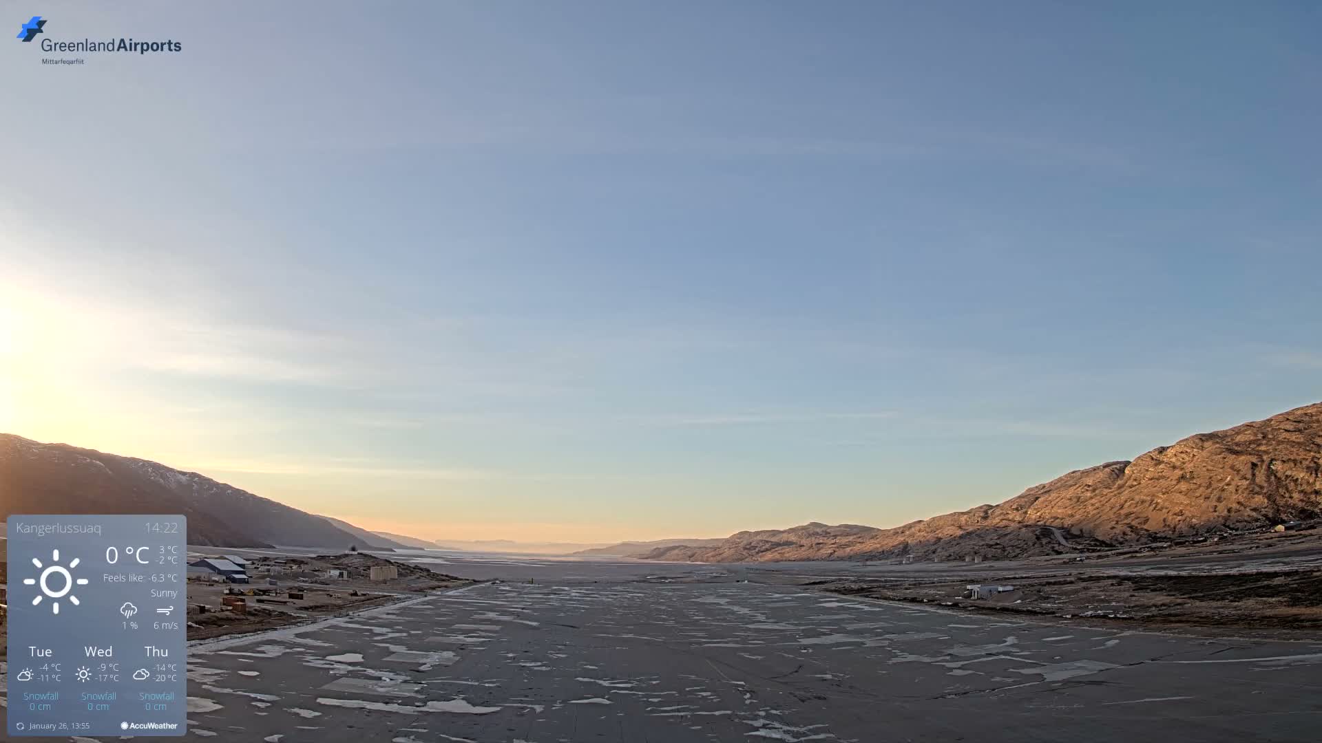 Kangerlussuaq Village & Kangerlussuaq Sondre Stromfjord Airport West Towards View Live Cam SFJ/BGSF - Kangerlussuaq, Qeqqata, Greenland, Denmark