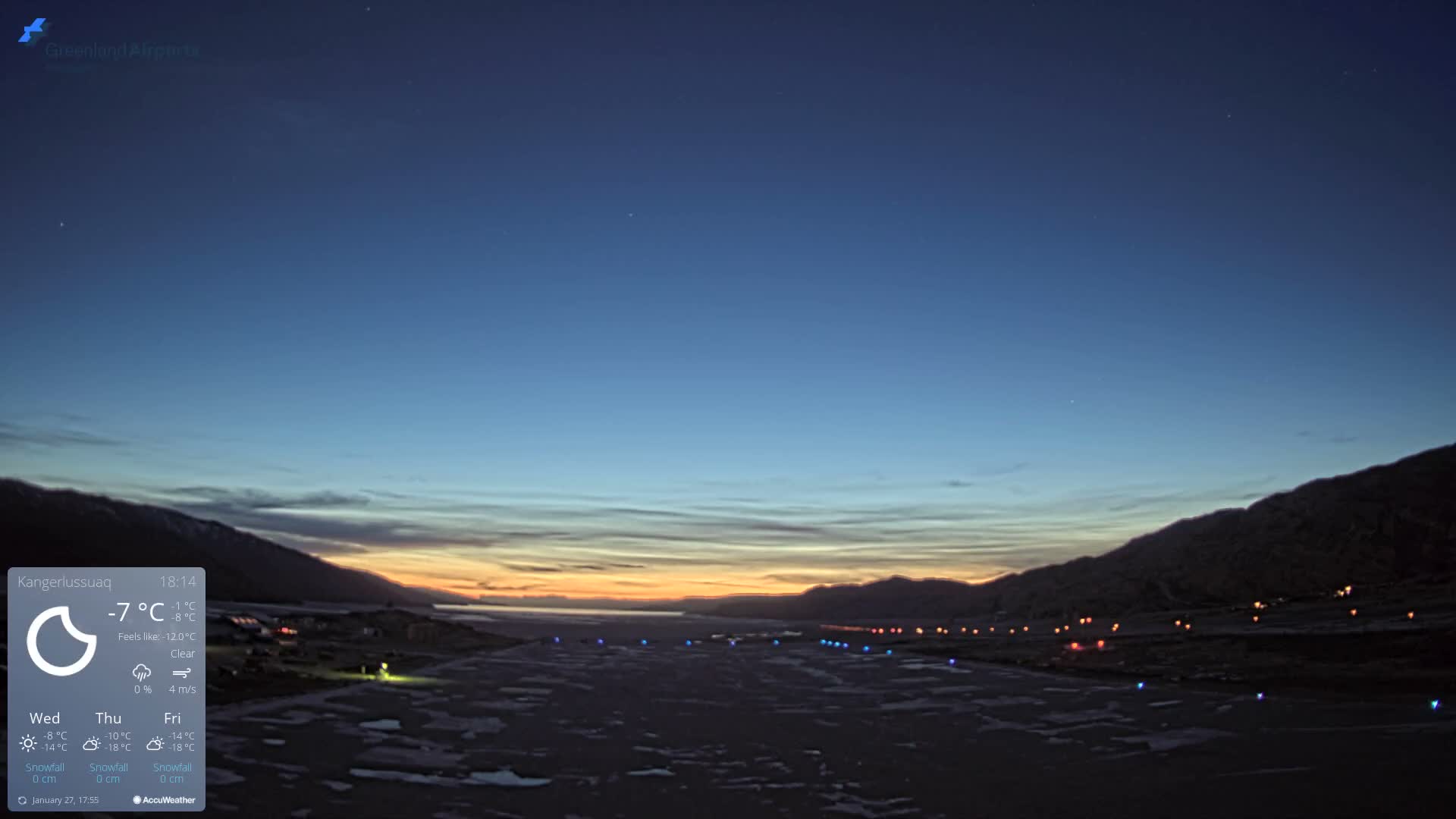 Kangerlussuaq Village & Kangerlussuaq Sondre Stromfjord Airport West Towards View Live Cam SFJ/BGSF - Kangerlussuaq, Qeqqata, Greenland, Denmark