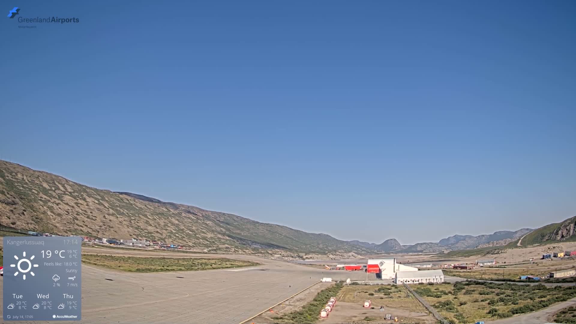 Kangerlussuaq Village & Kangerlussuaq Sondre Stromfjord Airport East Towards View Live Cam SFJ/BGSF - Kangerlussuaq, Qeqqata, Greenland, Denmark
