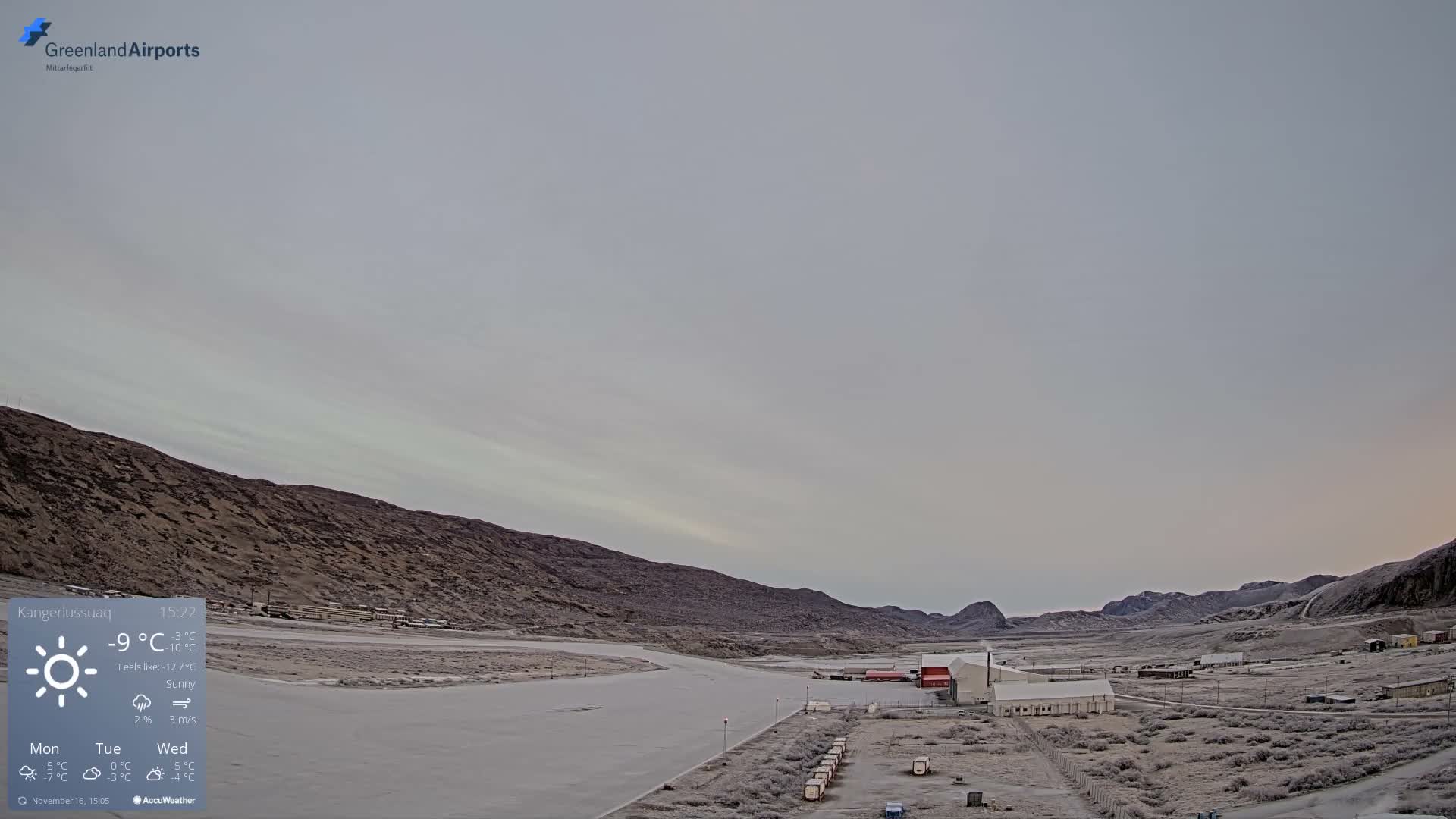 Kangerlussuaq Village & Kangerlussuaq Sondre Stromfjord Airport East Towards View Live Cam SFJ/BGSF - Kangerlussuaq, Qeqqata, Greenland, Denmark
