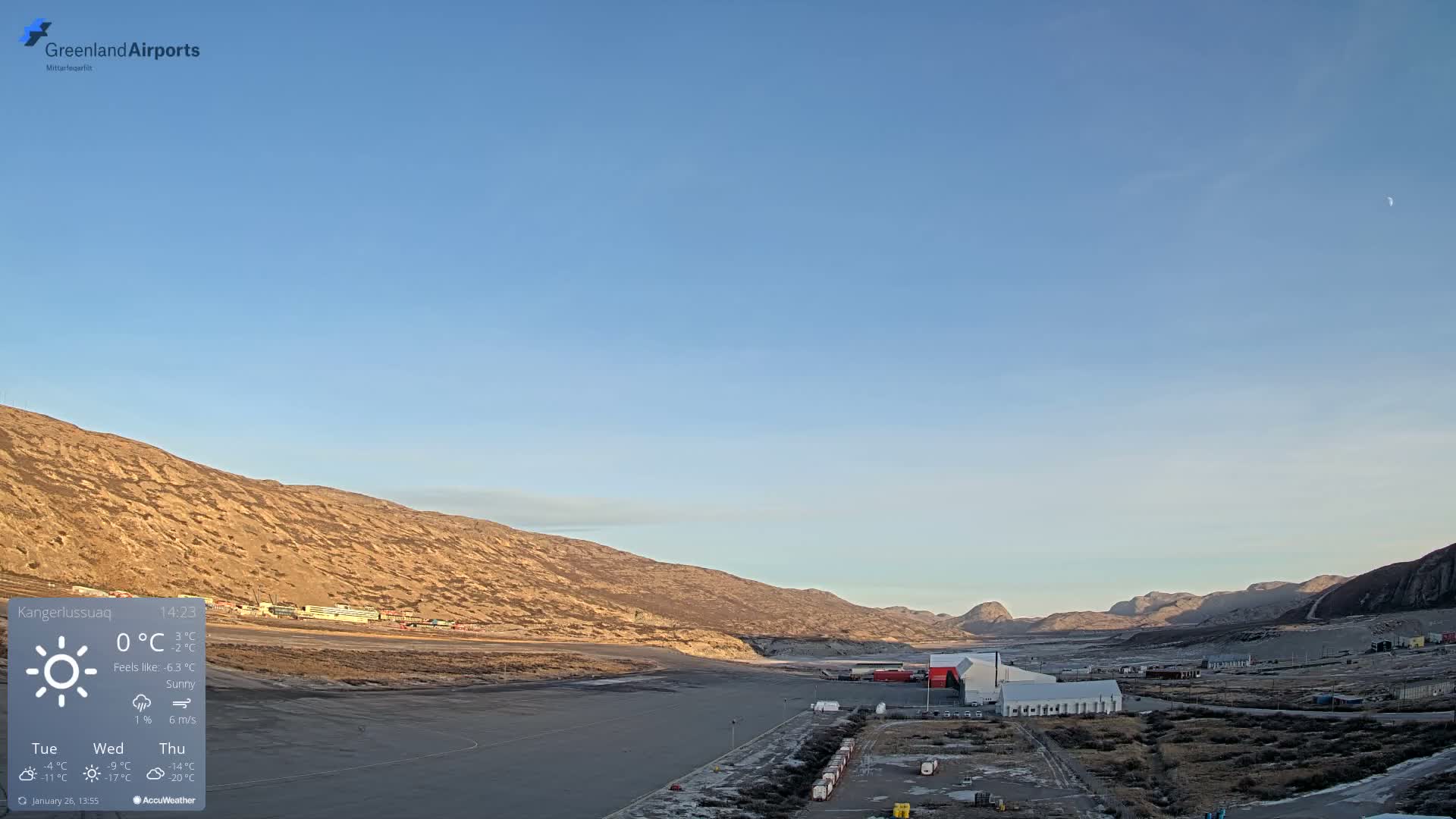 Kangerlussuaq Village & Kangerlussuaq Sondre Stromfjord Airport East Towards View Live Cam SFJ/BGSF - Kangerlussuaq, Qeqqata, Greenland, Denmark