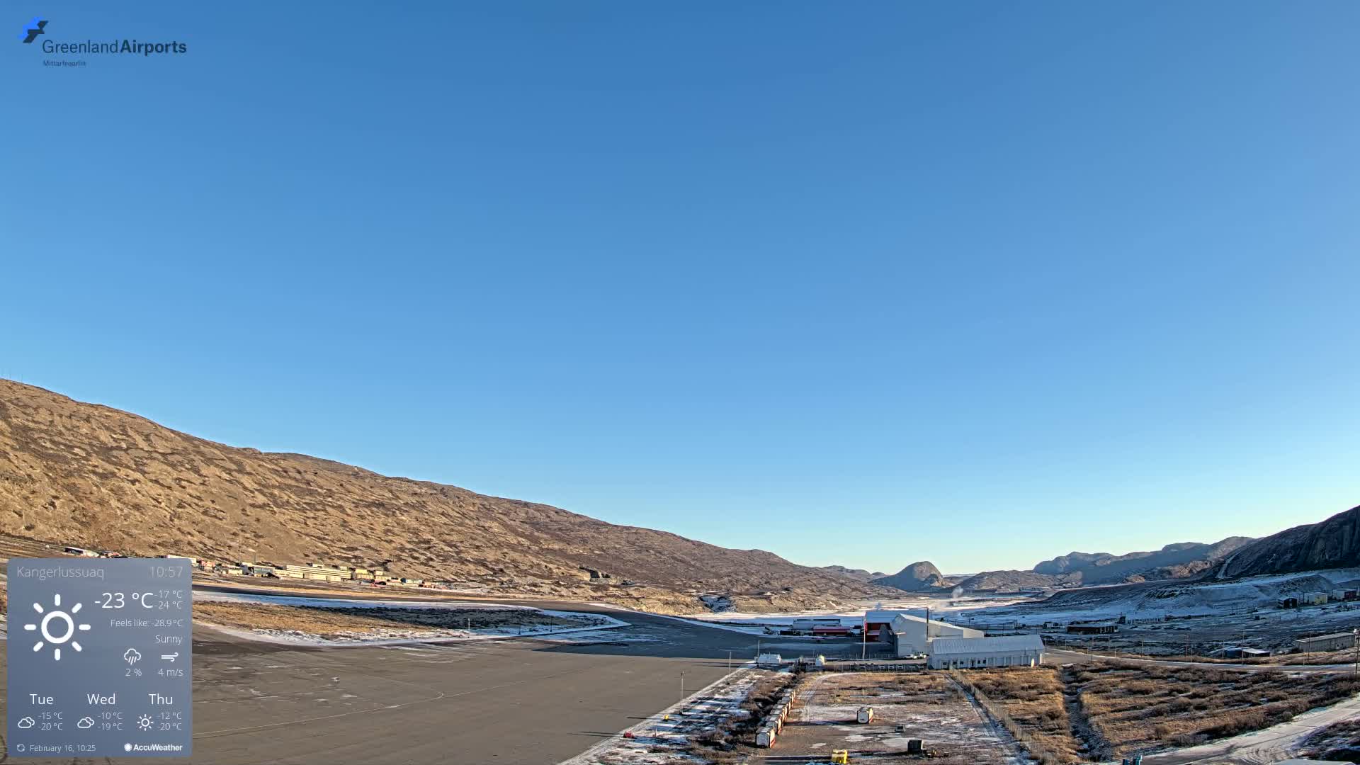 Kangerlussuaq Village & Kangerlussuaq Sondre Stromfjord Airport East Towards View Live Cam SFJ/BGSF - Kangerlussuaq, Qeqqata, Greenland, Denmark