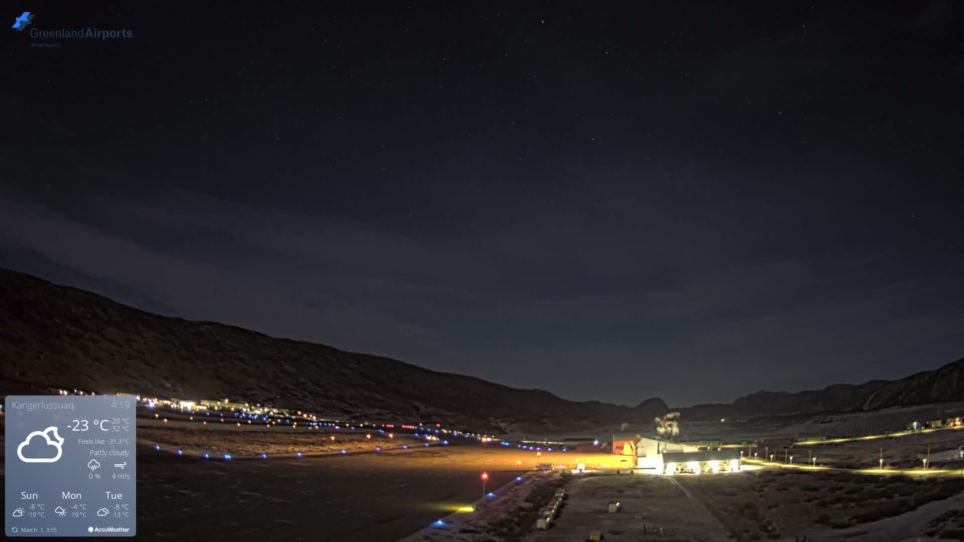 Kangerlussuaq Village & Kangerlussuaq Sondre Stromfjord Airport East Towards View Live Cam SFJ/BGSF - Kangerlussuaq, Qeqqata, Greenland, Denmark
