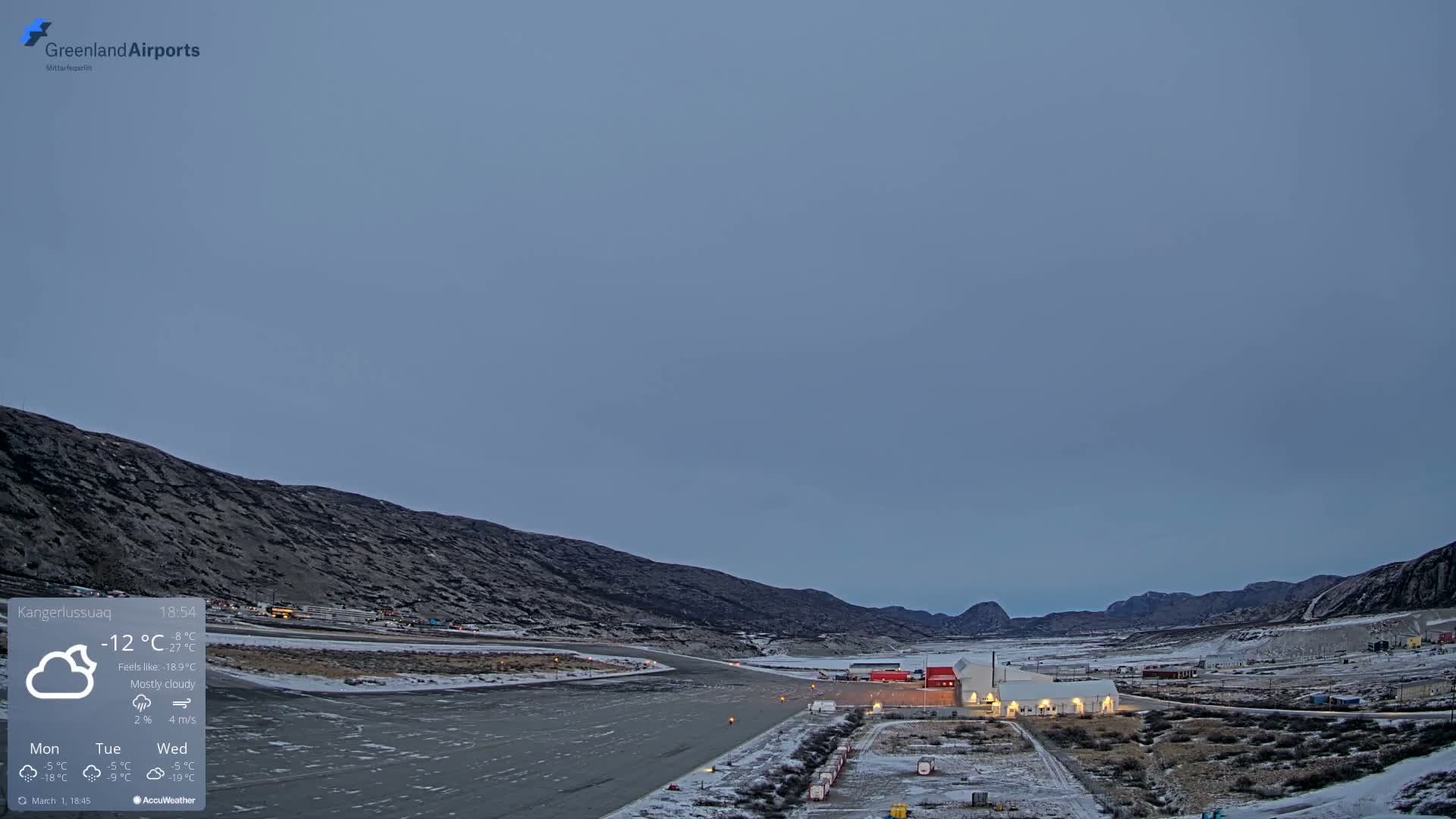 Kangerlussuaq Village & Kangerlussuaq Sondre Stromfjord Airport East Towards View Live Cam SFJ/BGSF - Kangerlussuaq, Qeqqata, Greenland, Denmark