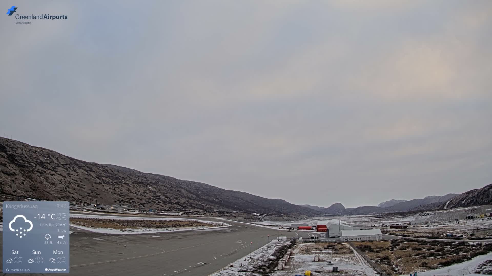 Kangerlussuaq Village & Kangerlussuaq Sondre Stromfjord Airport East Towards View Live Cam SFJ/BGSF - Kangerlussuaq, Qeqqata, Greenland, Denmark