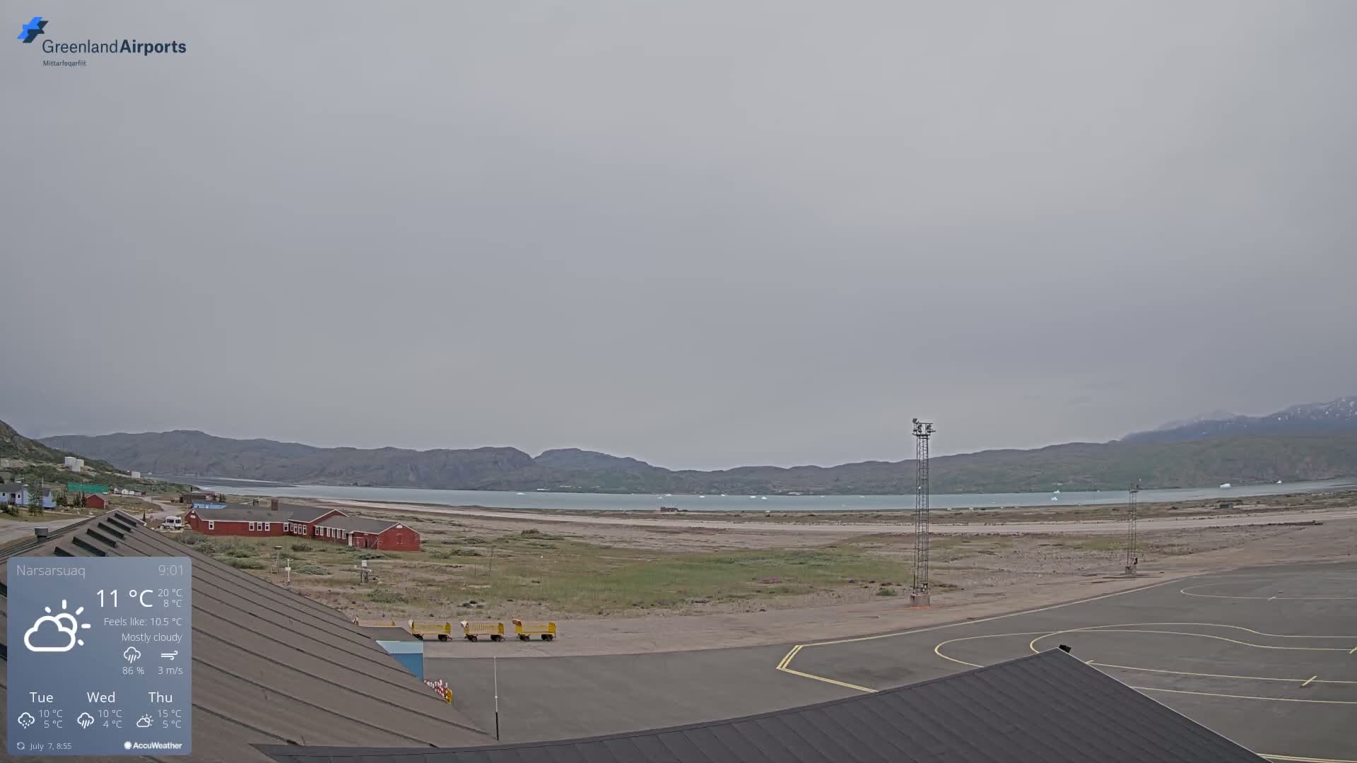 Narsarsuaq Village & Narsarsuaq International Airport West Towards Live Cam UAK / BGBW - Narsarsuaq, Kujalleq, Greenland, Denmark