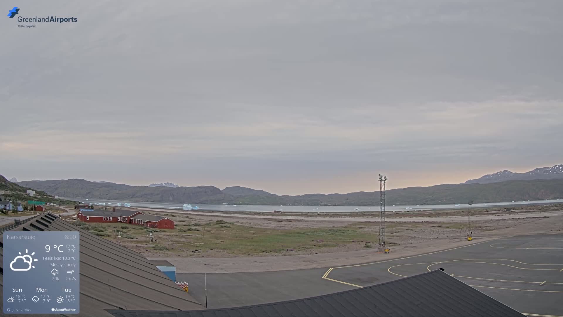 Narsarsuaq Village & Narsarsuaq International Airport West Towards Live Cam UAK / BGBW - Narsarsuaq, Kujalleq, Greenland, Denmark